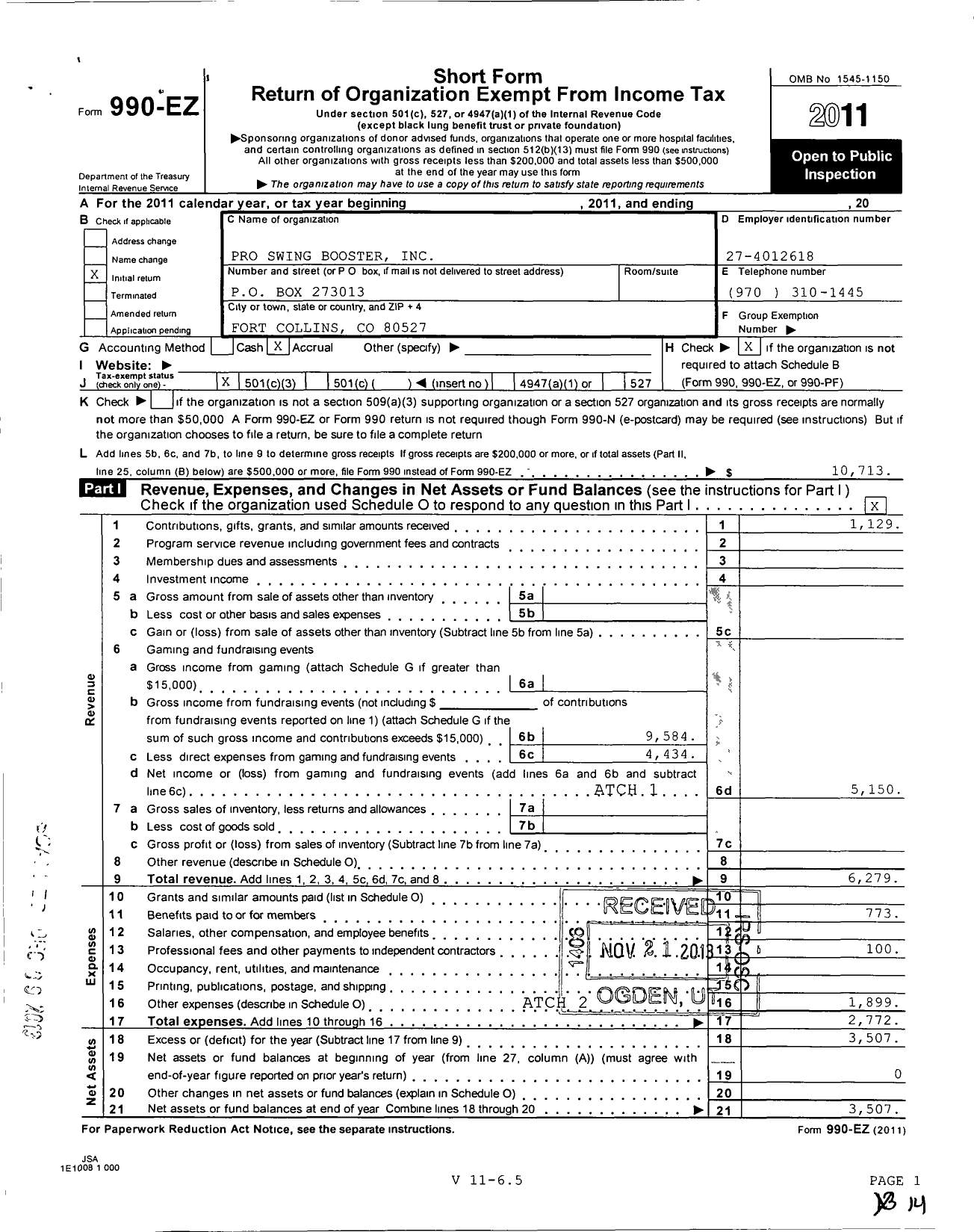 Image of first page of 2011 Form 990EZ for Pro Swing Boosters