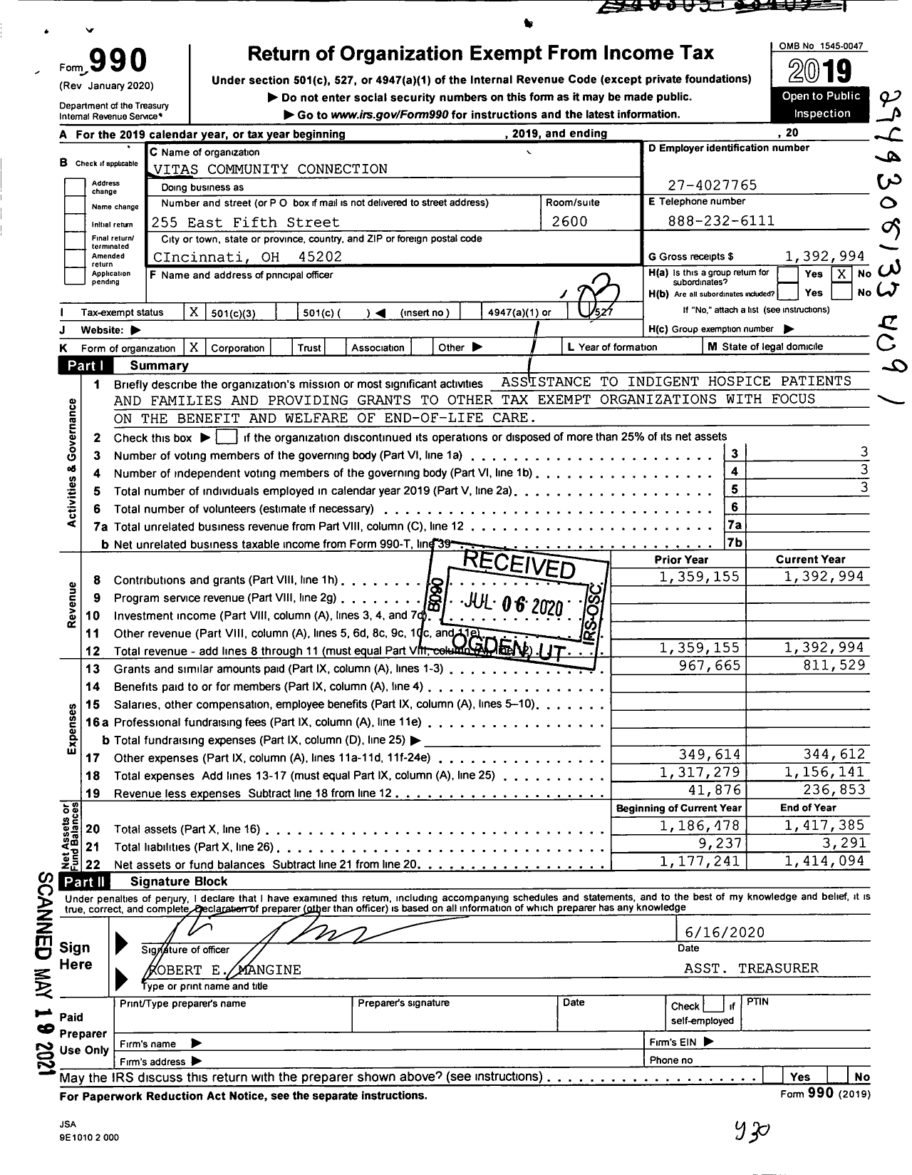 Image of first page of 2019 Form 990 for Vitas Community Connection