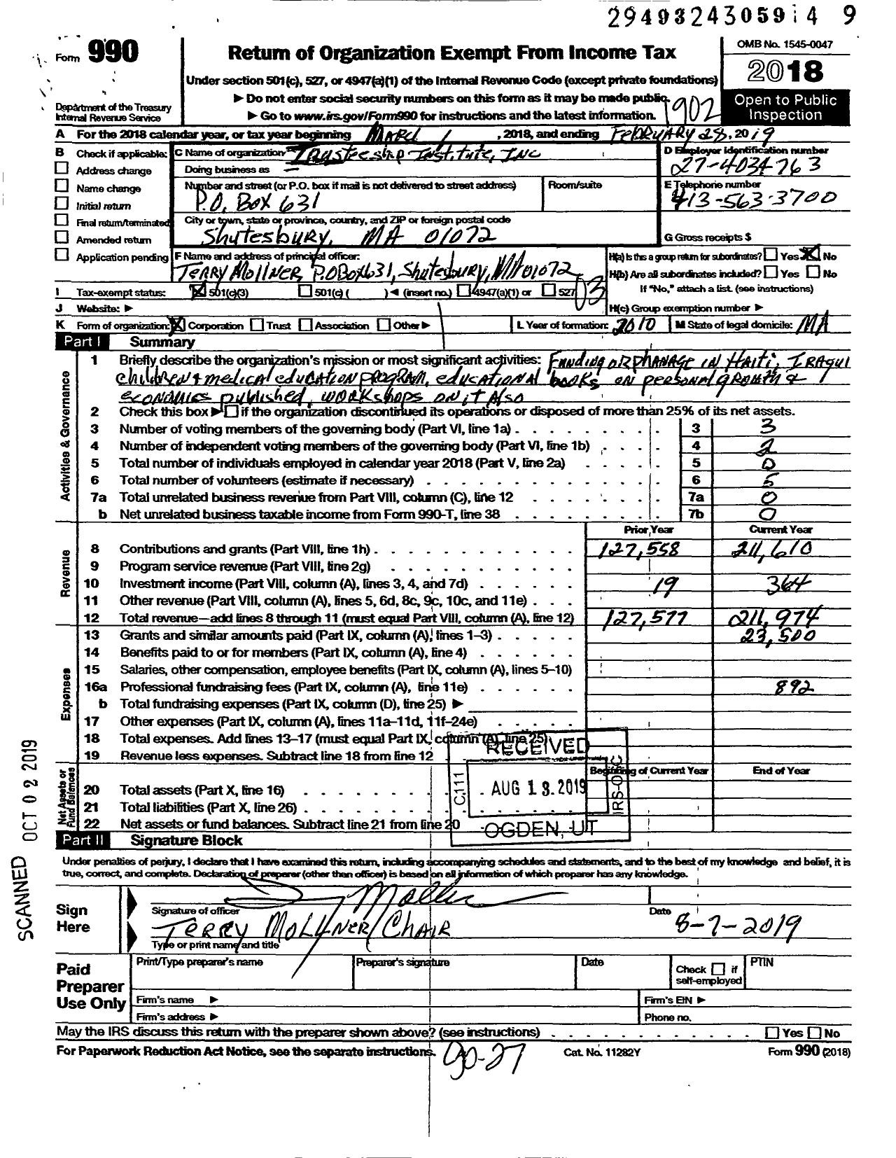 Image of first page of 2018 Form 990 for Trusteeship Funds for All Children