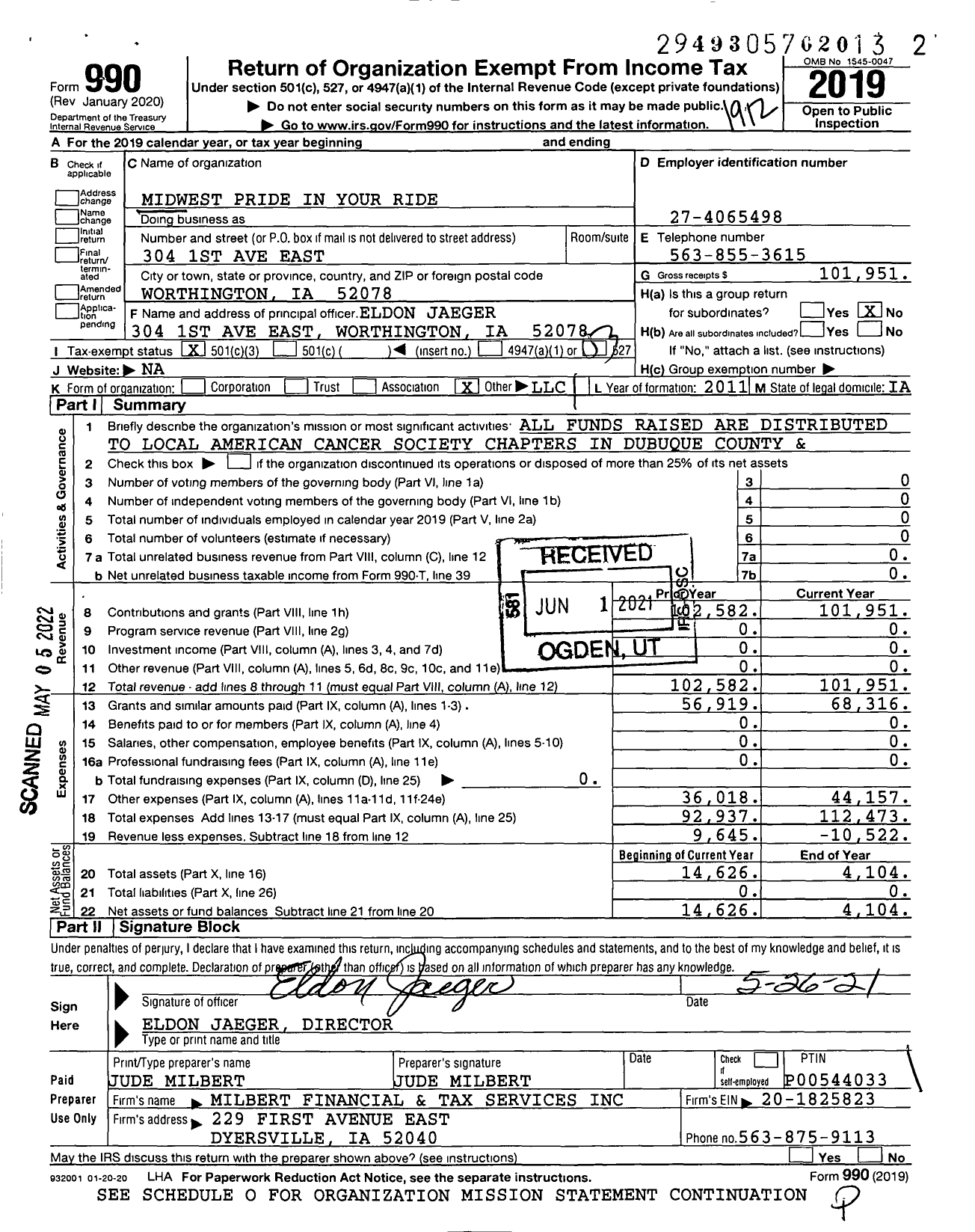 Image of first page of 2019 Form 990 for Midwest Pride In Your Ride LLC