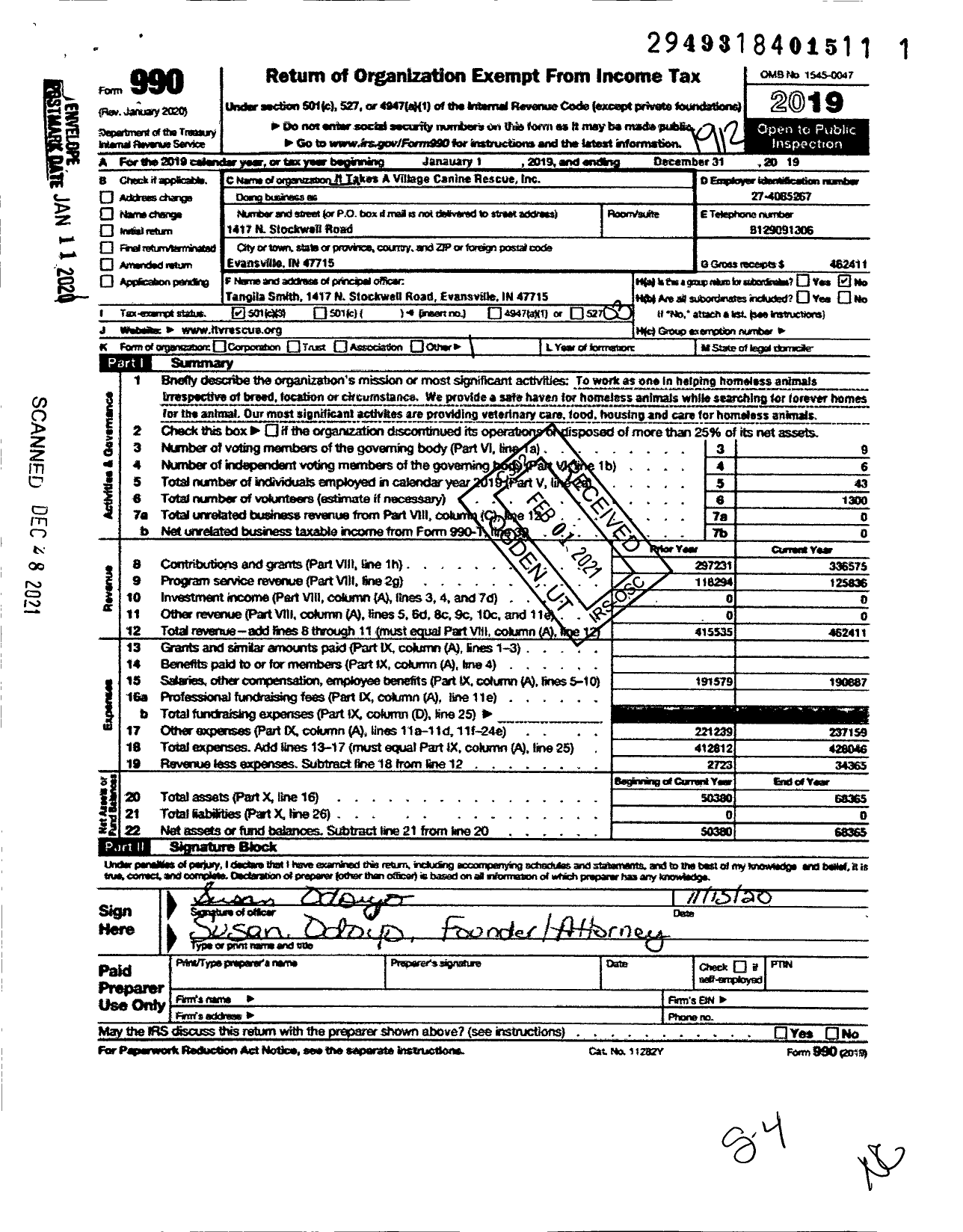 Image of first page of 2019 Form 990 for It Takes A Village Canine Rescue