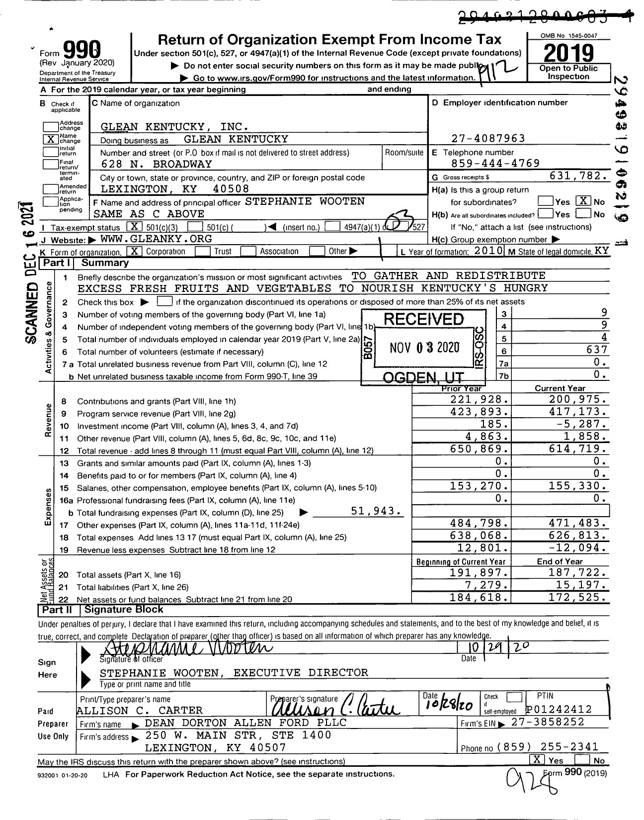 Image of first page of 2019 Form 990 for Glean Kentucky