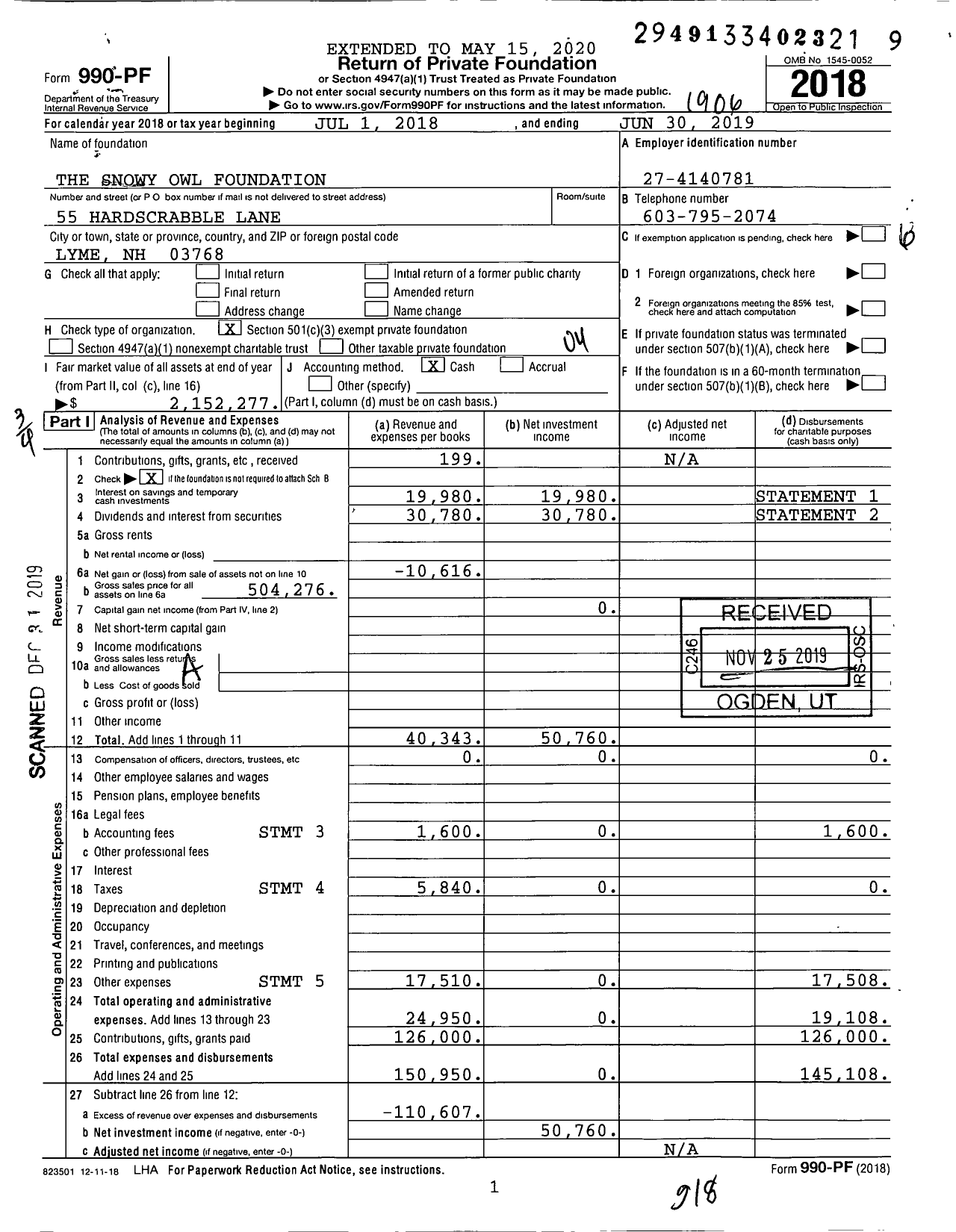 Image of first page of 2018 Form 990PF for Jim and Mimi Weinstein Foundation