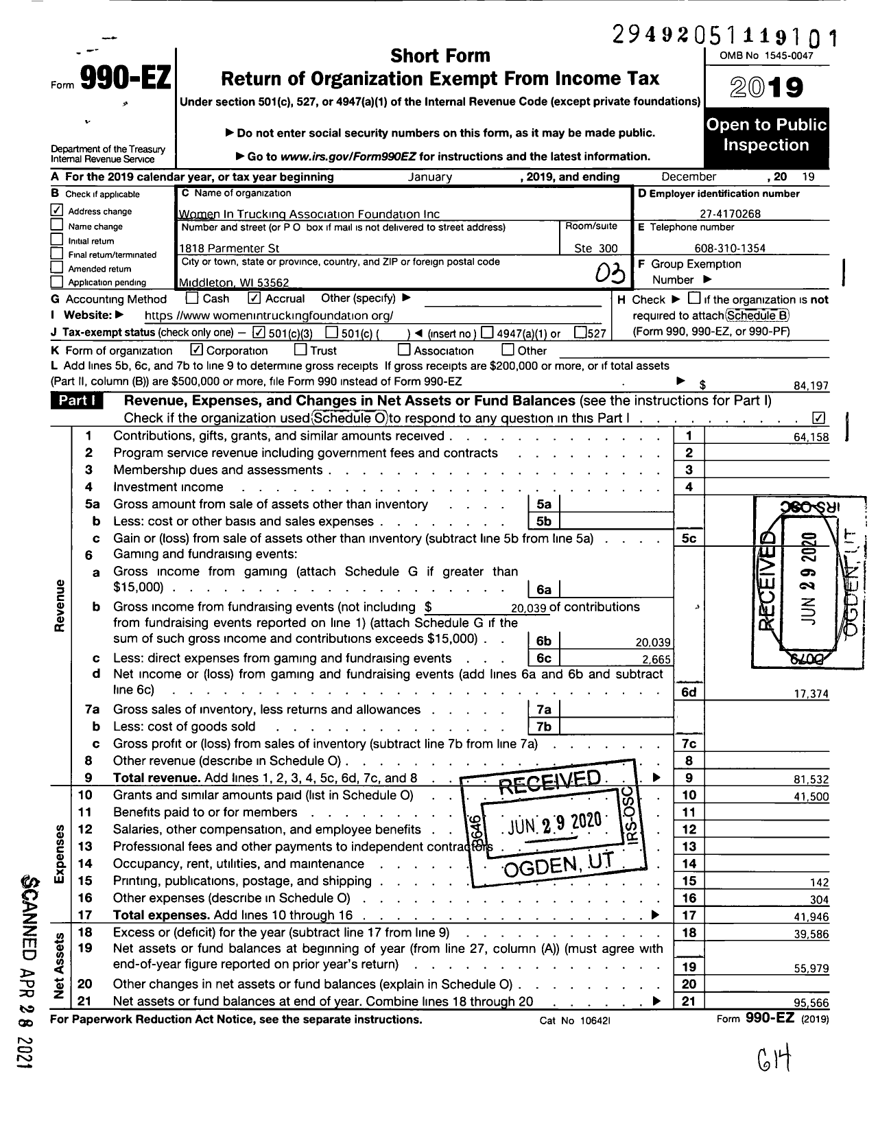 Image of first page of 2019 Form 990EZ for Women in Trucking Association Foundation