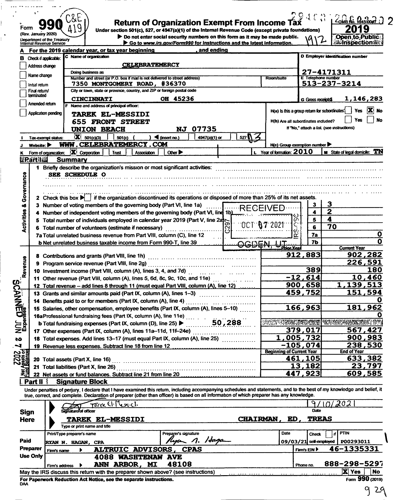 Image of first page of 2019 Form 990 for CelebrateMercy