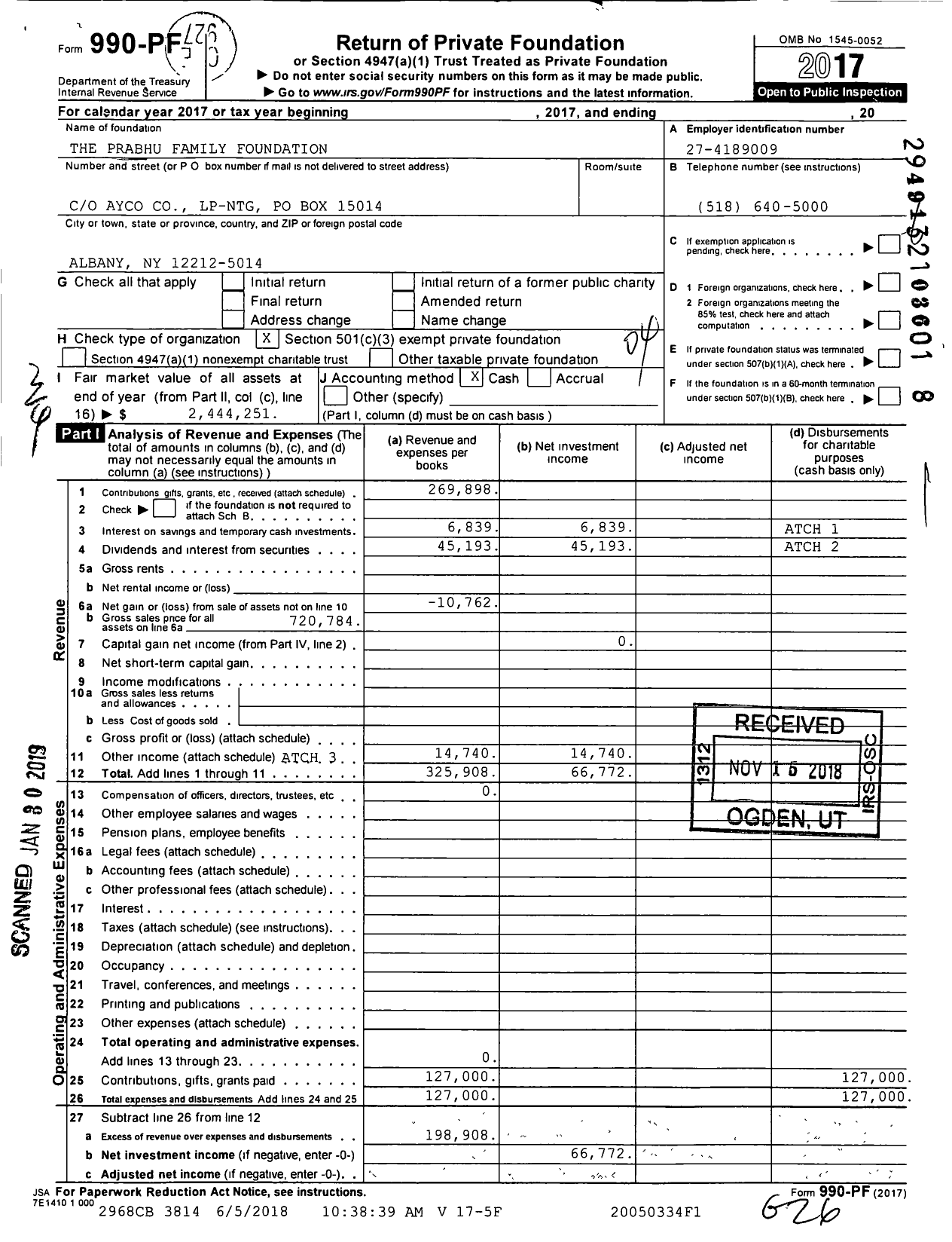 Image of first page of 2017 Form 990PF for The Prabhu Family Foundation