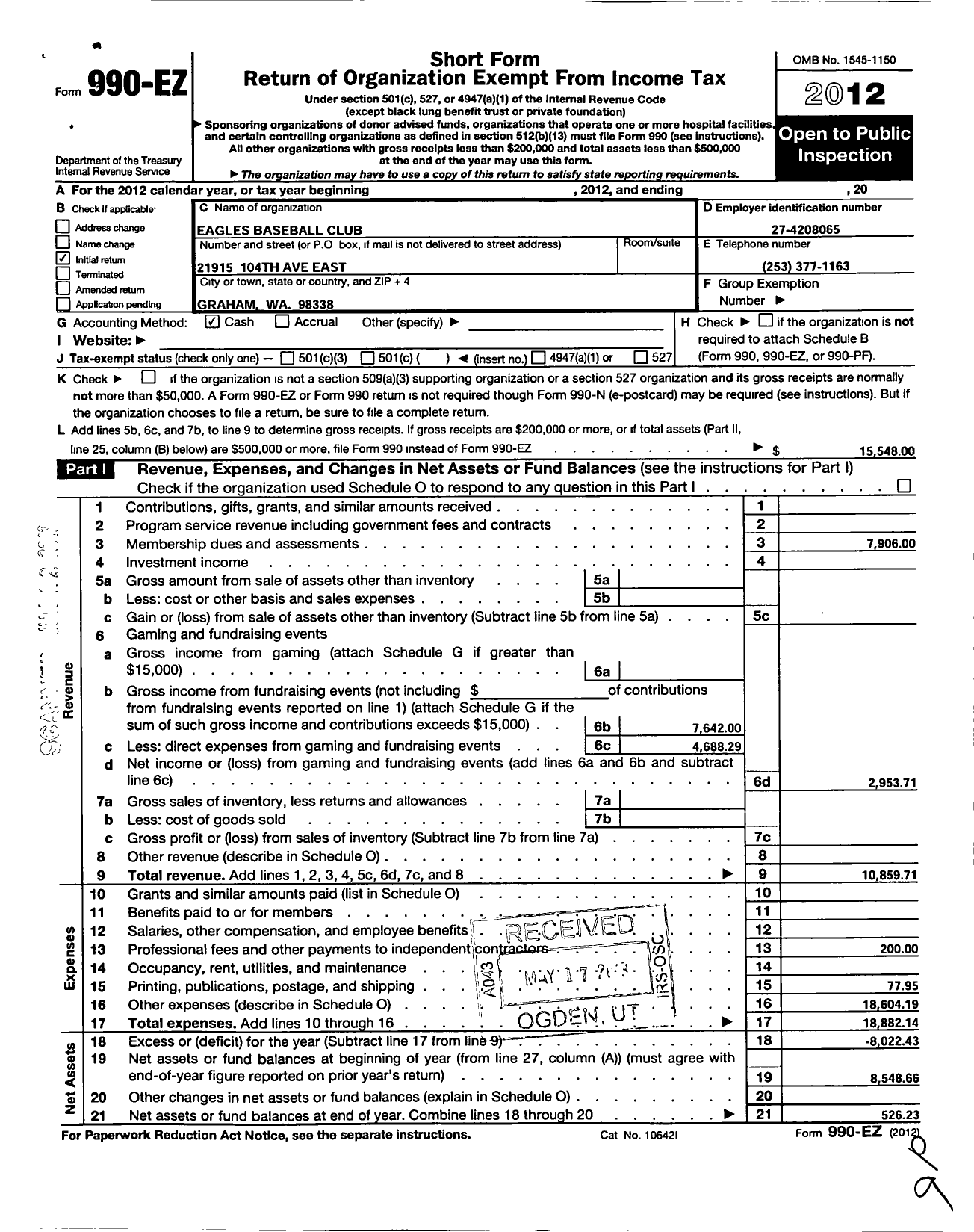 Image of first page of 2012 Form 990EO for Bethel Area Athletic Club