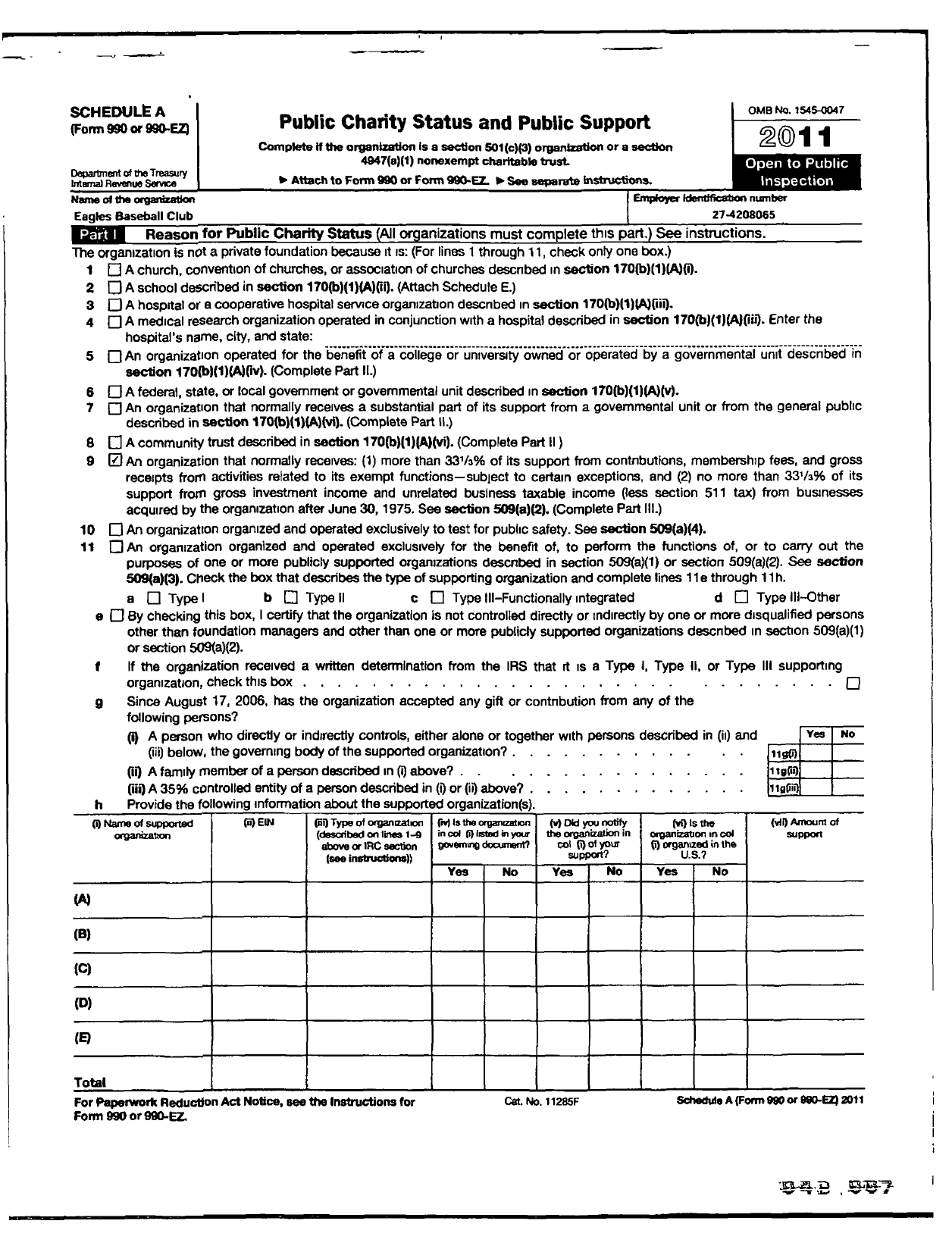 Image of first page of 2011 Form 990ER for Bethel Area Athletic Club