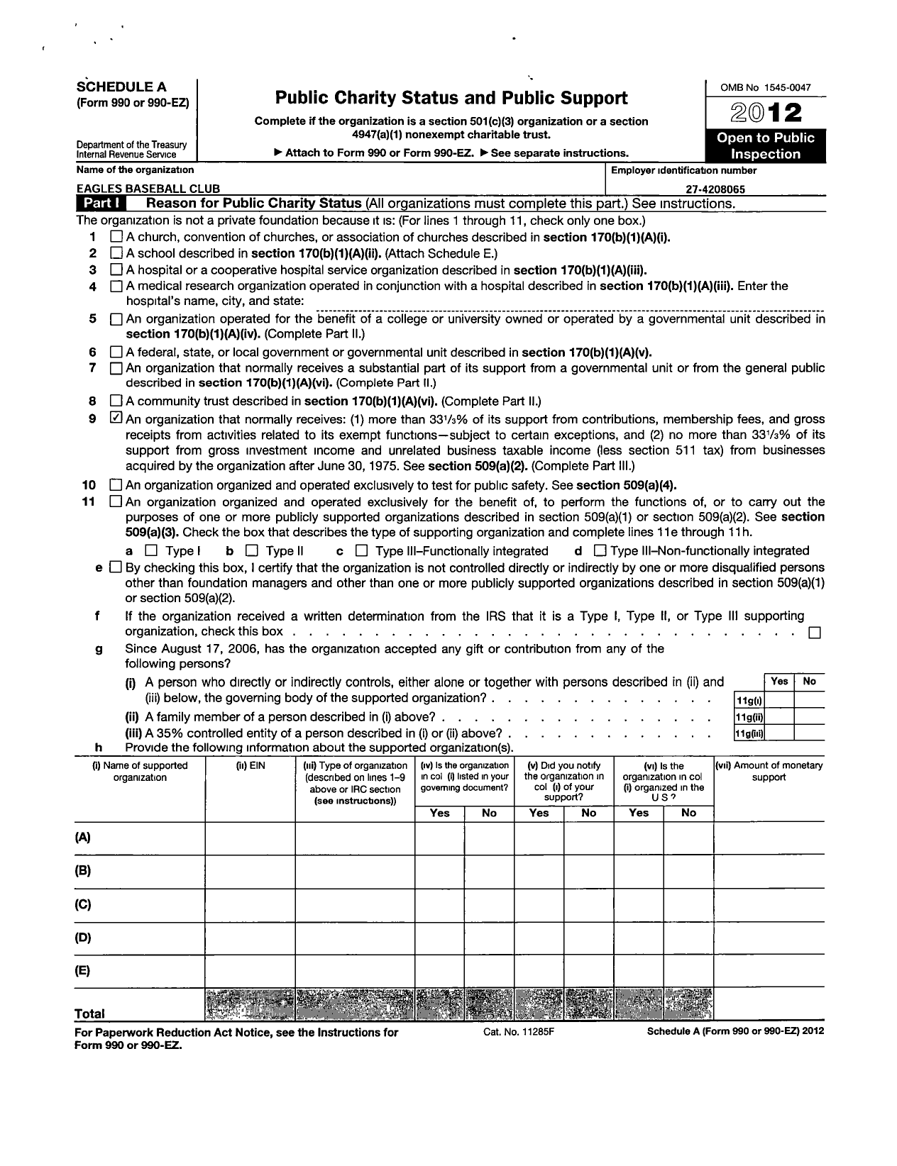 Image of first page of 2012 Form 990ER for Bethel Area Athletic Club