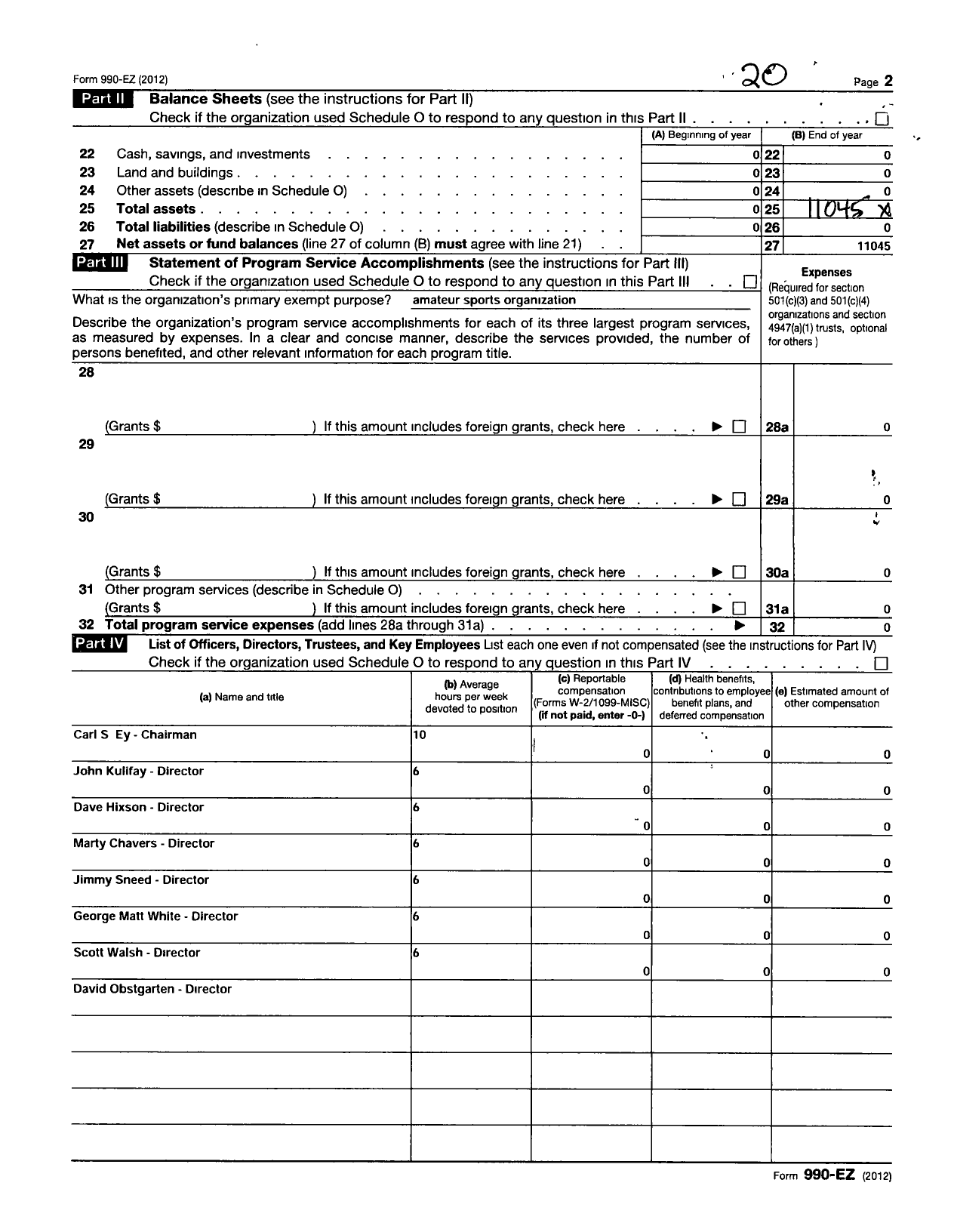 Image of first page of 2012 Form 990ER for Vipers Softball Club for Veterans