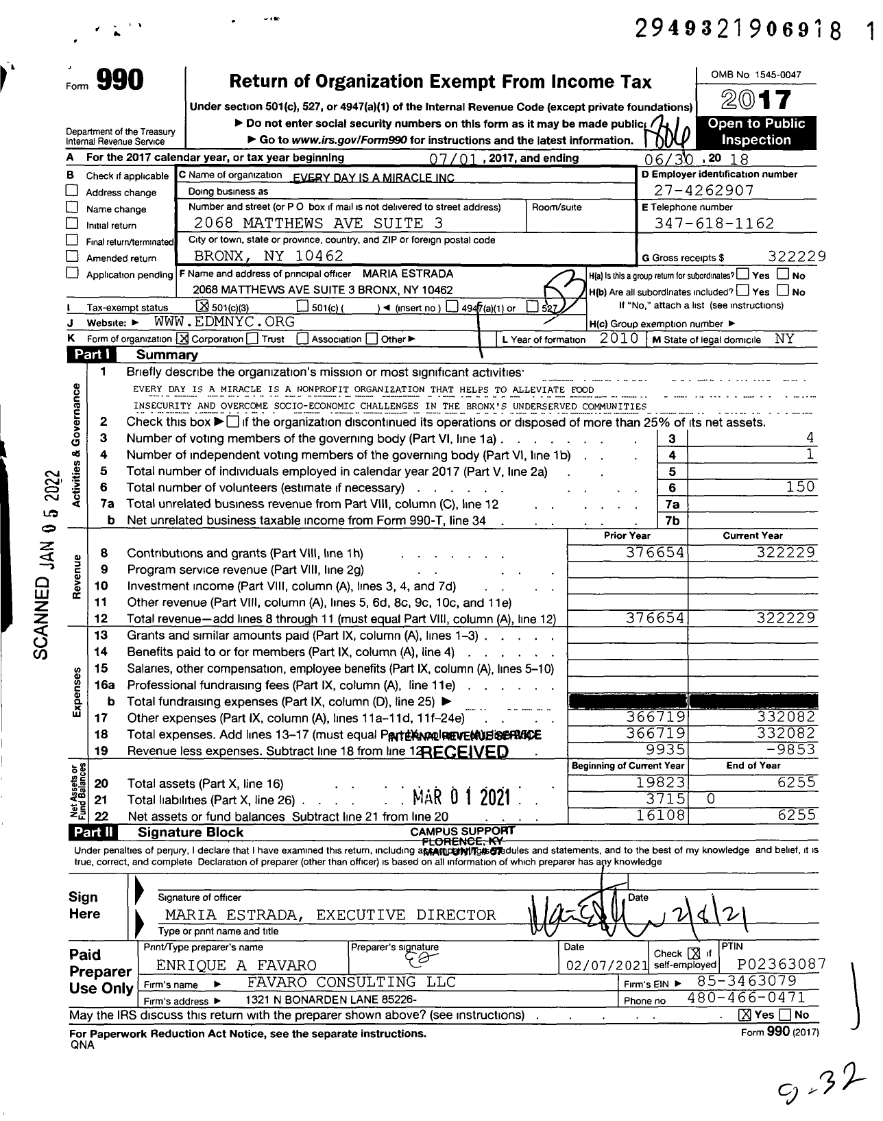 Image of first page of 2017 Form 990 for Every Day Is A Miracle