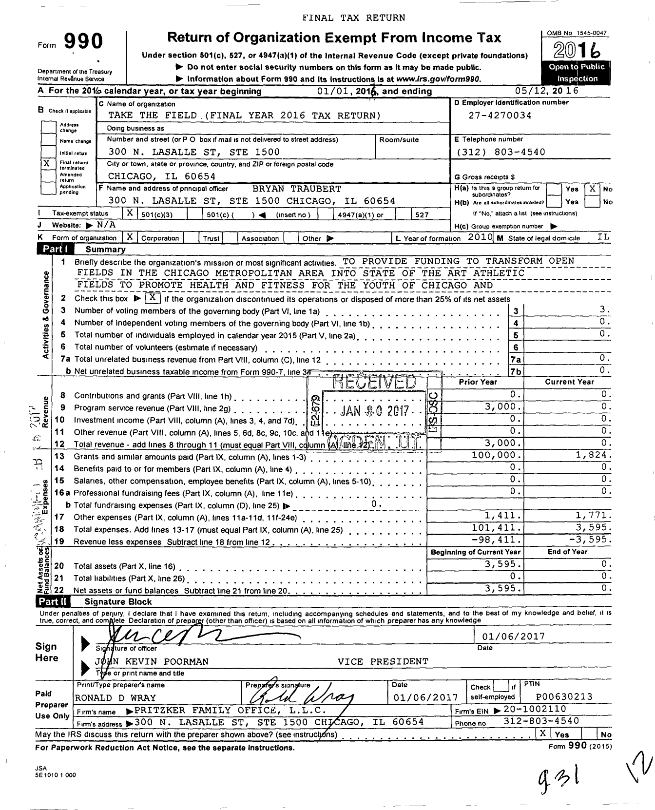 Image of first page of 2015 Form 990 for Take the Field