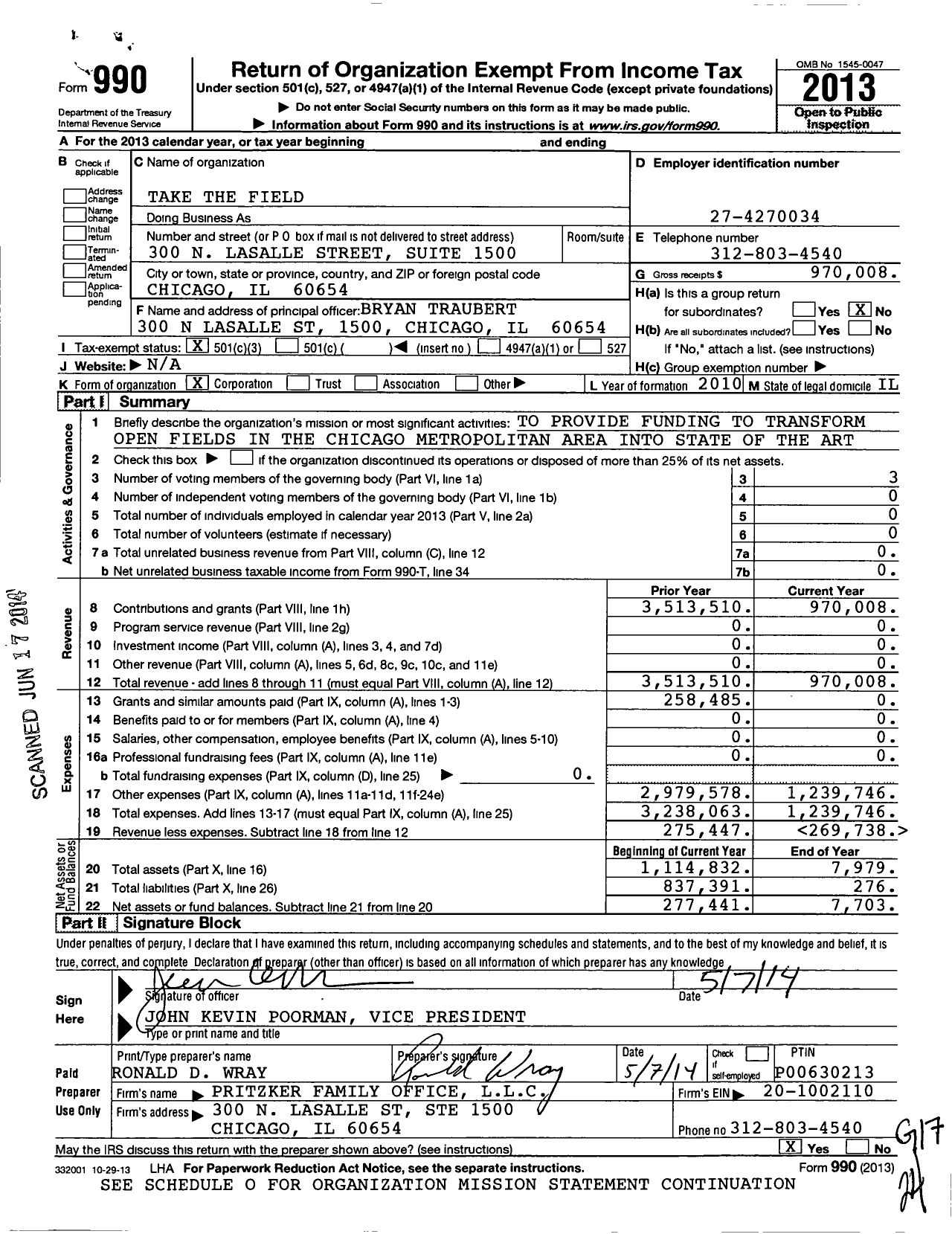 Image of first page of 2013 Form 990 for Take the Field