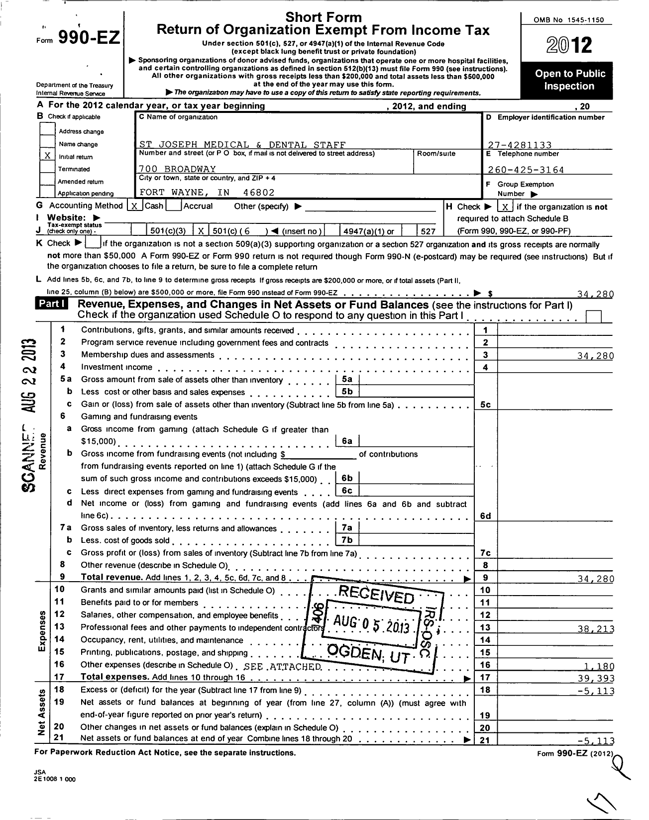 Image of first page of 2012 Form 990EO for St Joseph Medical and Dental Staff