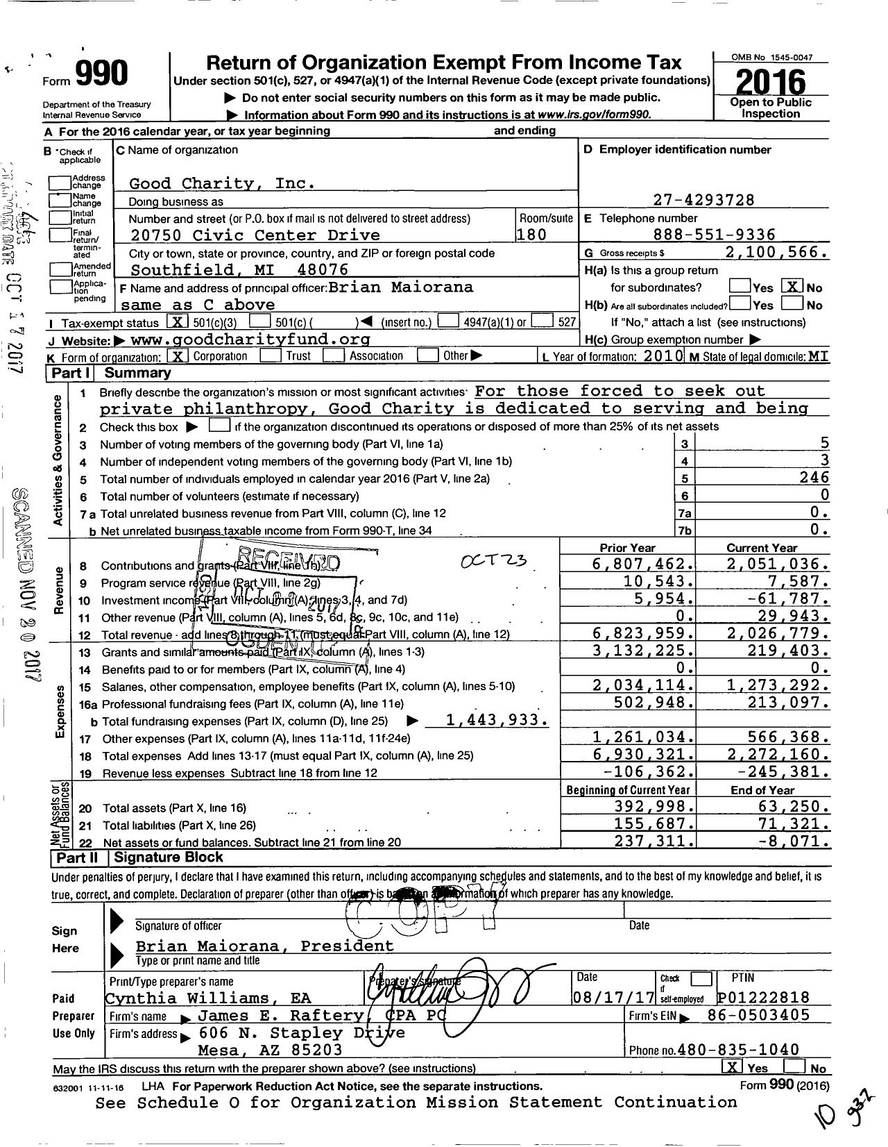 Image of first page of 2016 Form 990 for Good Charity