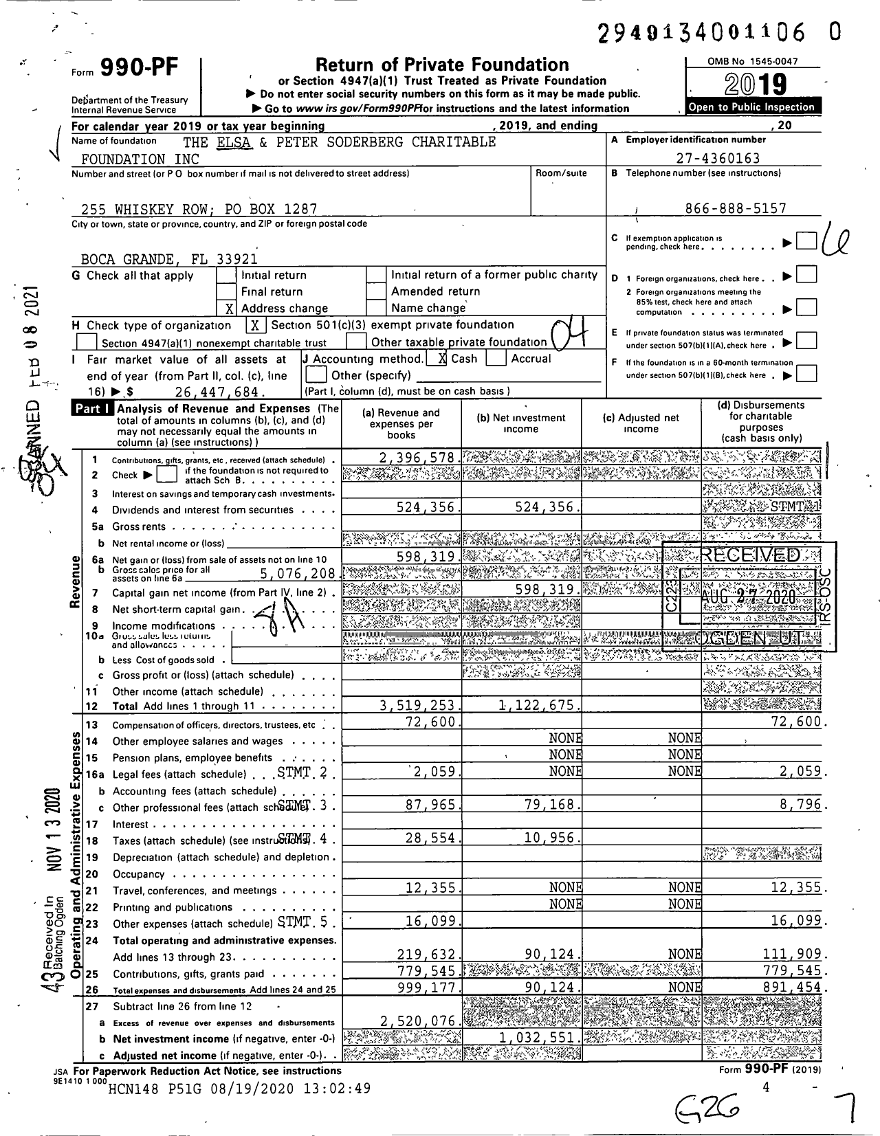 Image of first page of 2019 Form 990PF for The Elsa and Peter Soderberg Charitable
