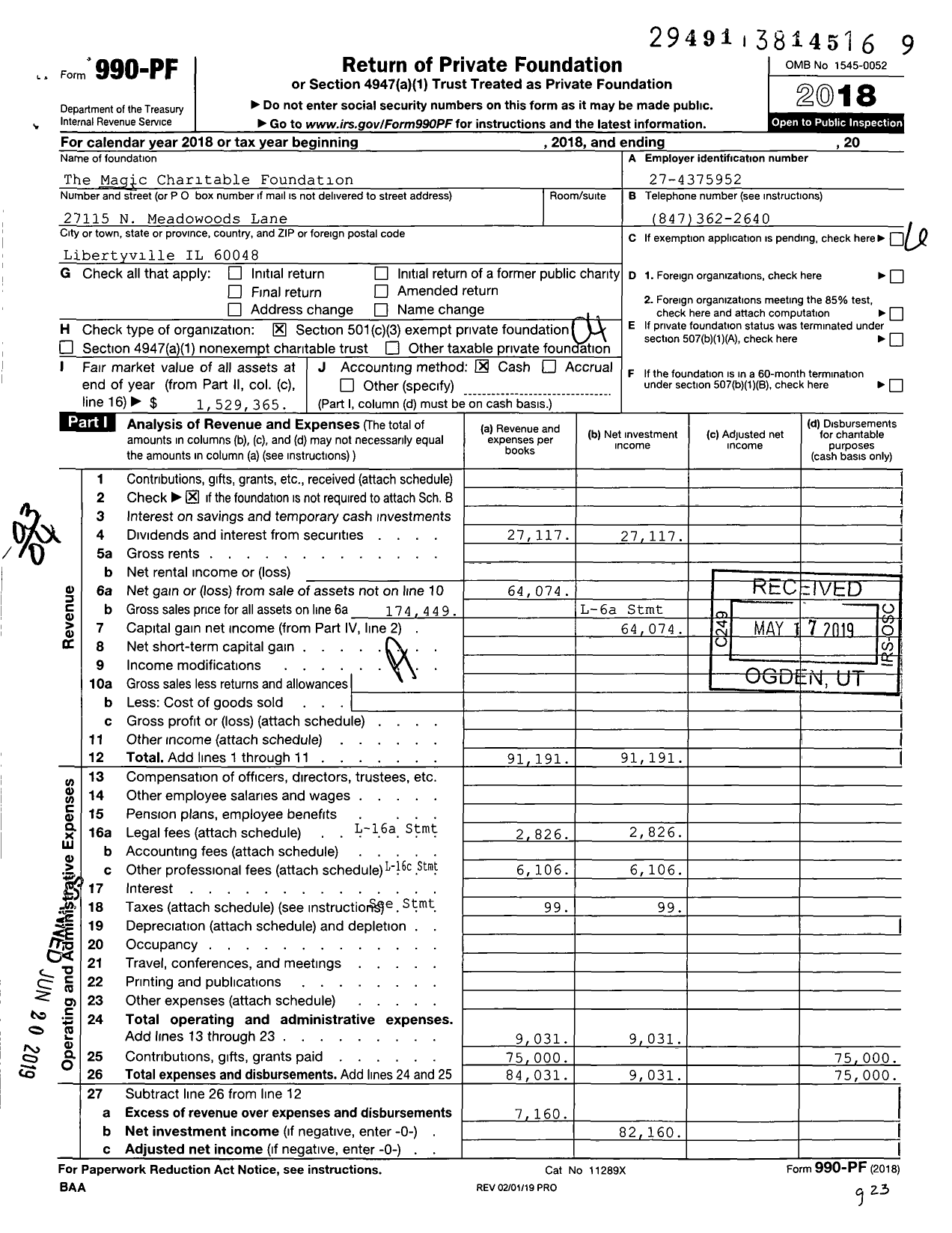 Image of first page of 2018 Form 990PF for The Magic Charitable Foundation