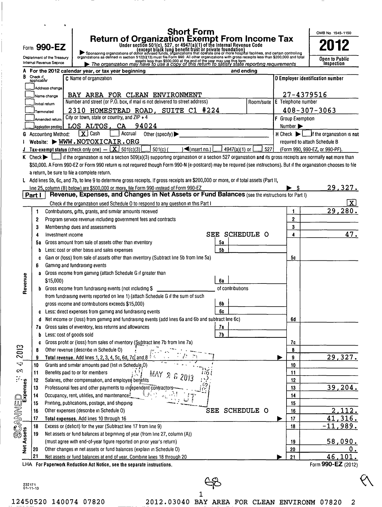 Image of first page of 2012 Form 990EZ for Silicon Valley Youth Climate Action