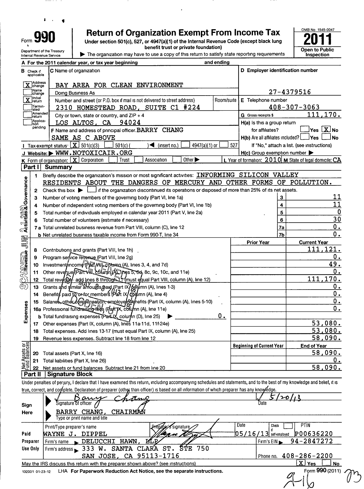 Image of first page of 2011 Form 990 for Silicon Valley Youth Climate Action