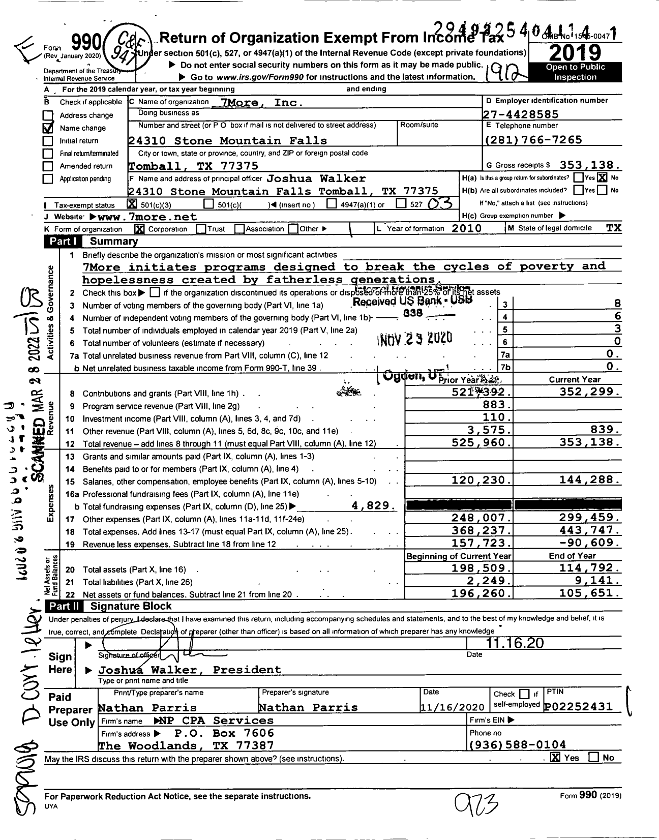 Image of first page of 2019 Form 990 for 7 More