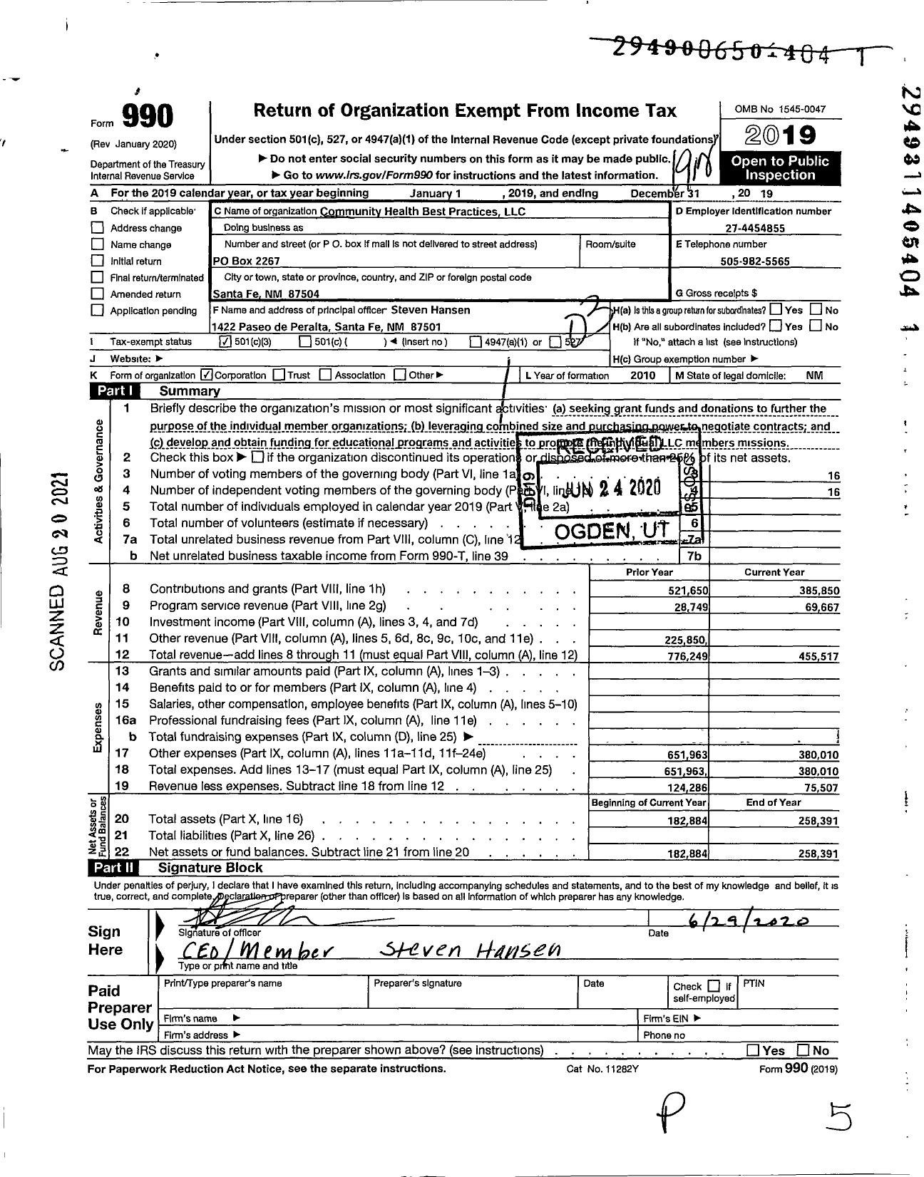 Image of first page of 2019 Form 990 for Community Health Best Practices LLC