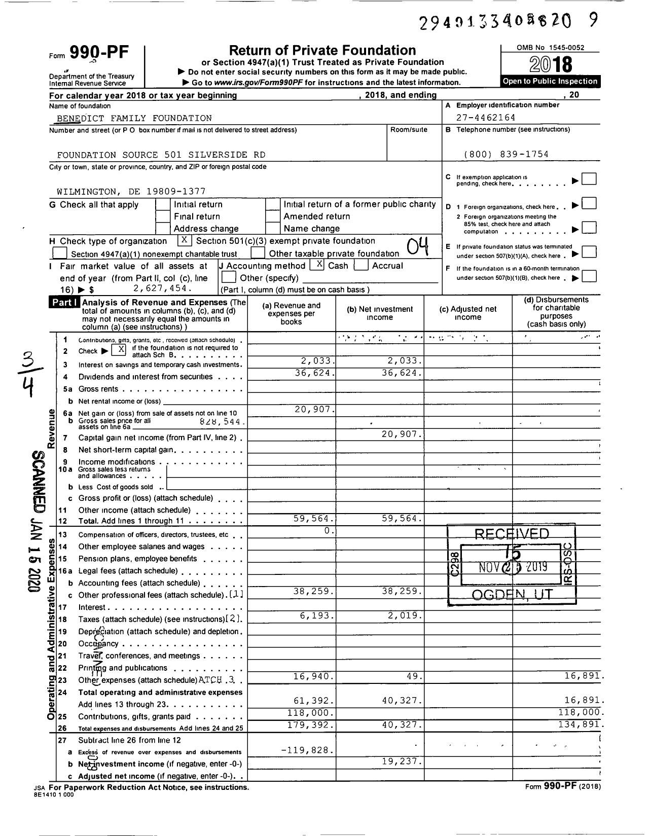 Image of first page of 2018 Form 990PF for Benedict Family Foundation