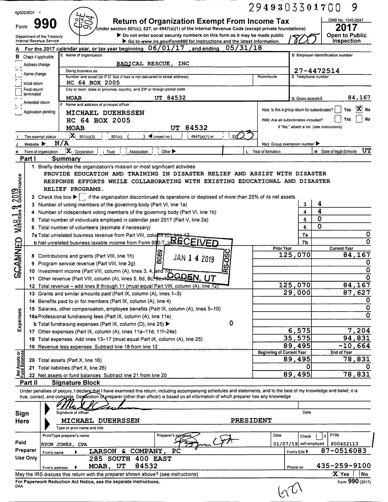 Image of first page of 2017 Form 990 for Radical Rescue