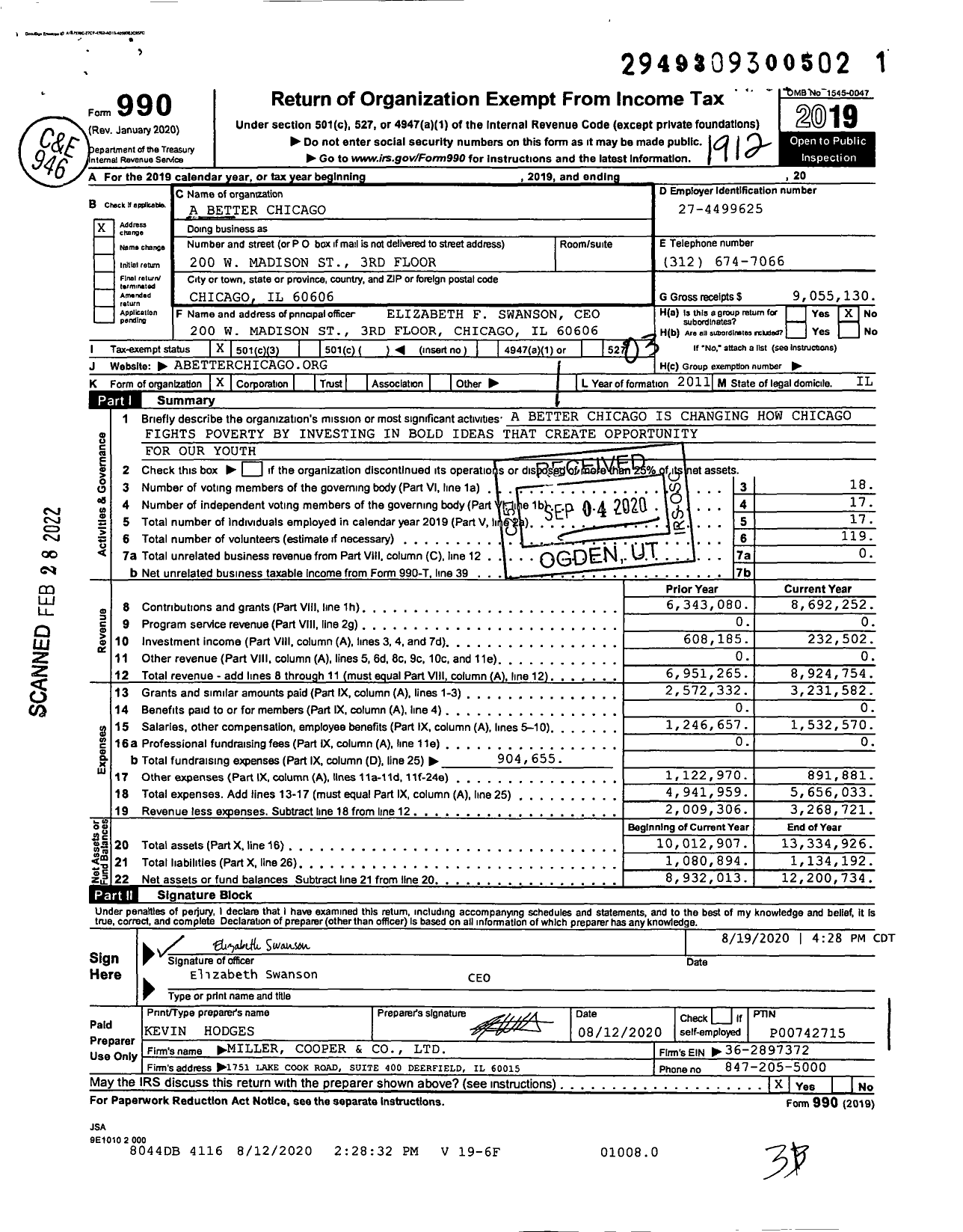 Image of first page of 2019 Form 990 for A Better Chicago