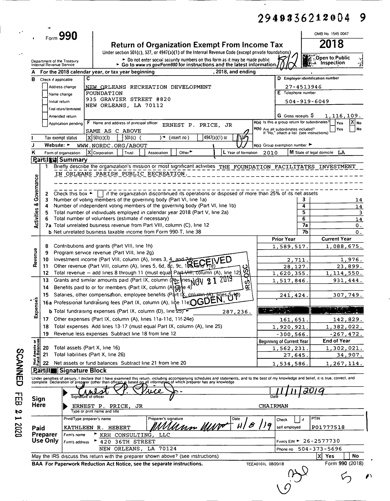 2018 Form 990 for New Orleans Recreation Development Foundation | Cause IQ