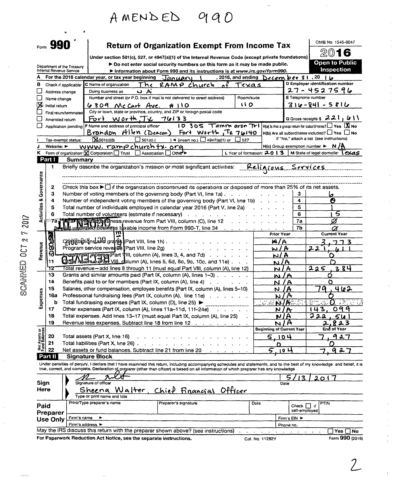 Image of first page of 2016 Form 990 for Texas Ramp Ministries