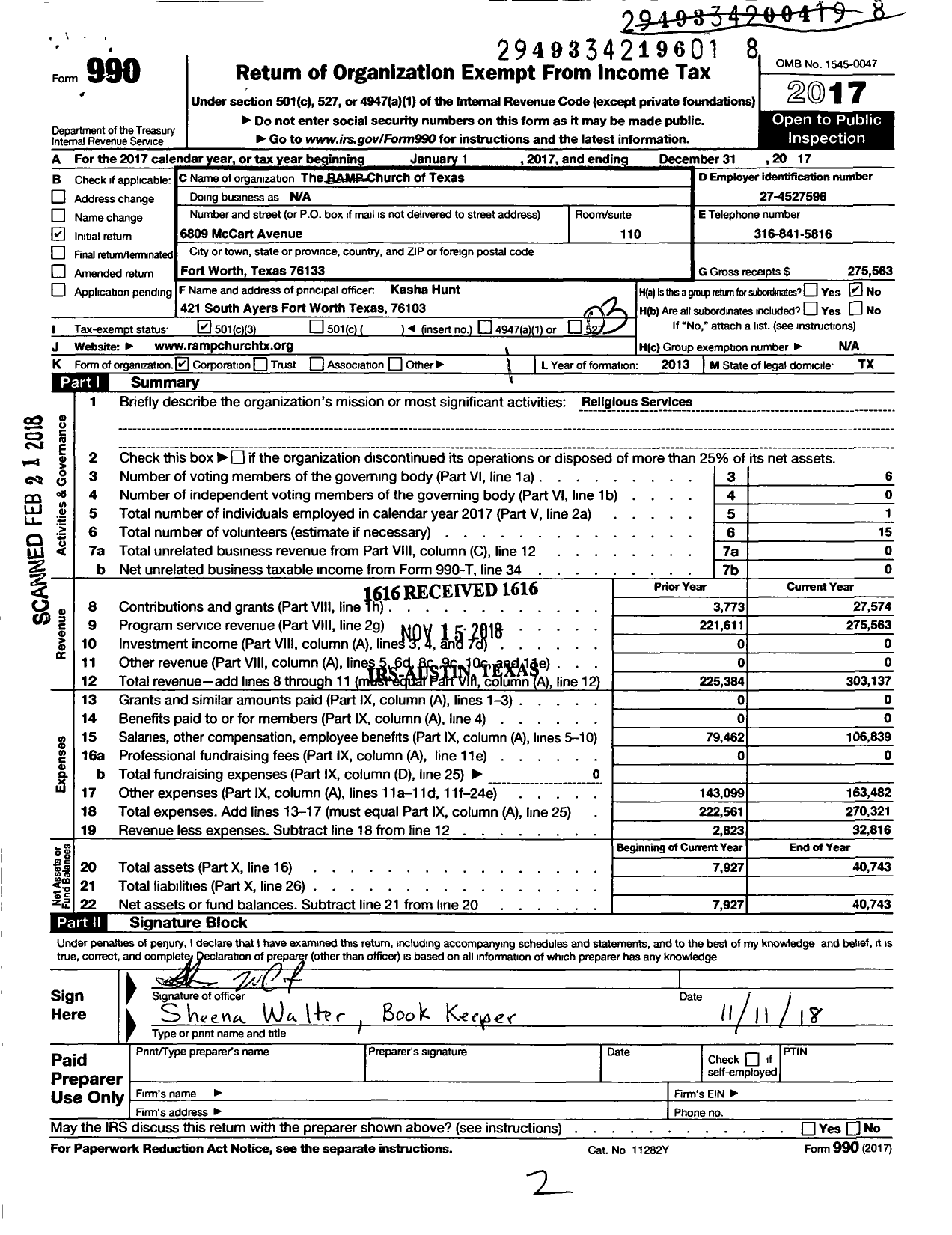 Image of first page of 2017 Form 990 for Texas Ramp Ministries