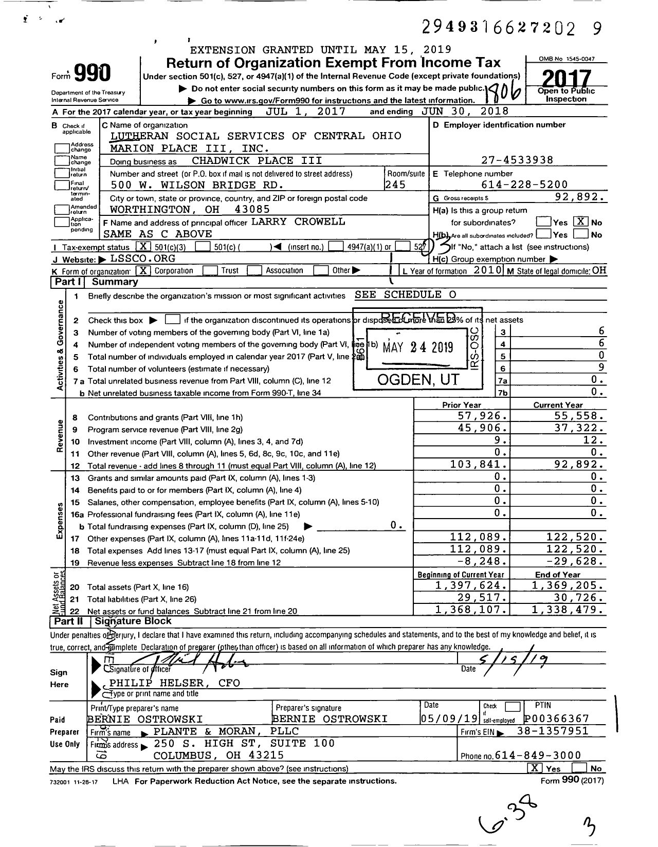 Image of first page of 2017 Form 990 for Chadwick Place Iii
