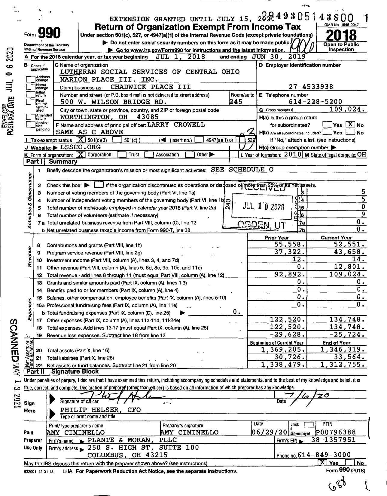 Image of first page of 2018 Form 990 for Chadwick Place Iii