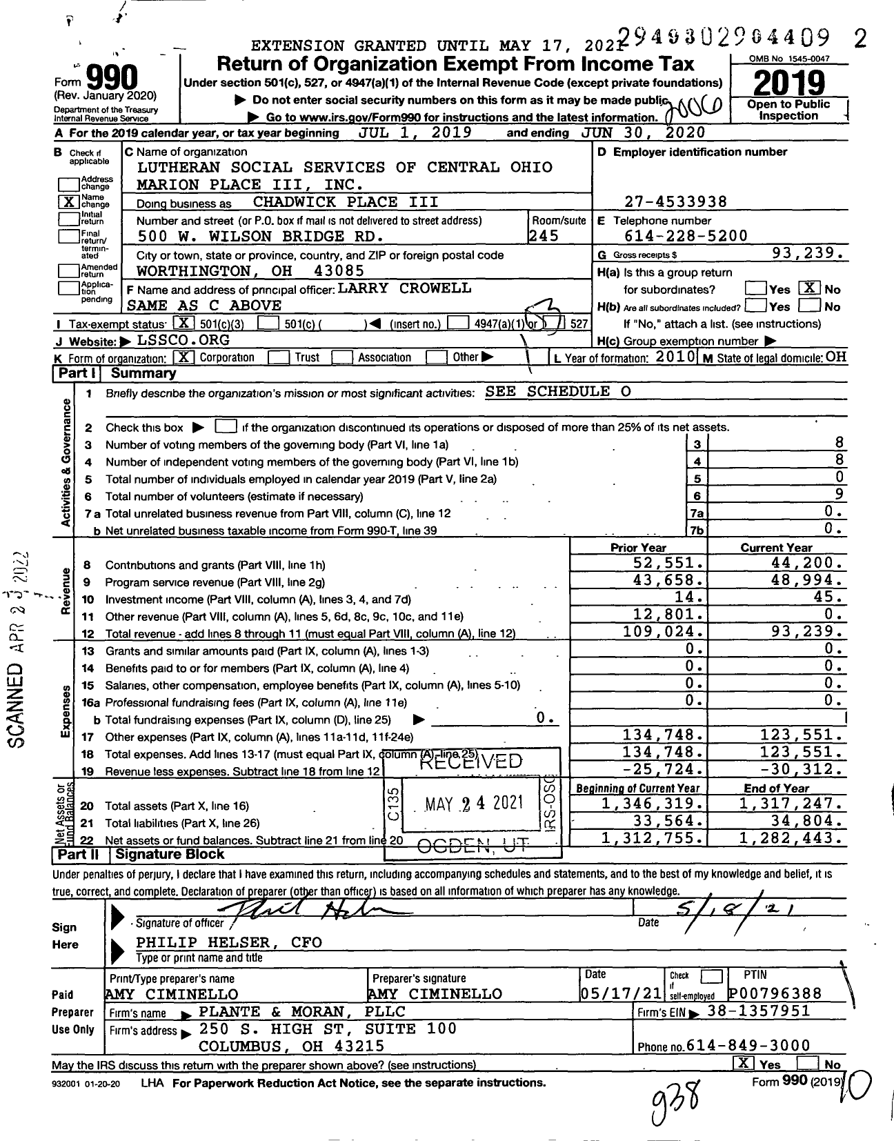 Image of first page of 2019 Form 990 for Chadwick Place Iii