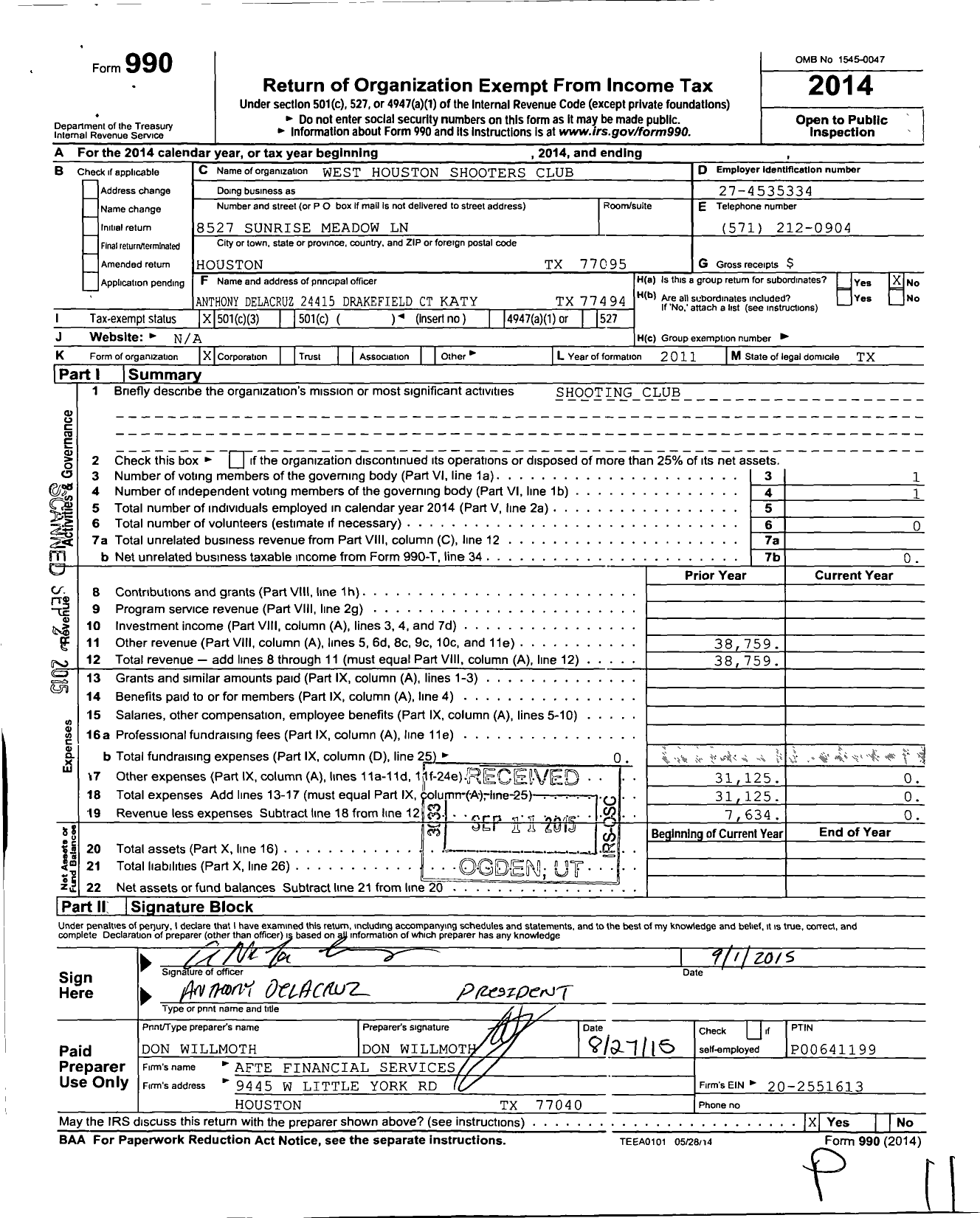 Image of first page of 2014 Form 990 for West Houston Shooters Club