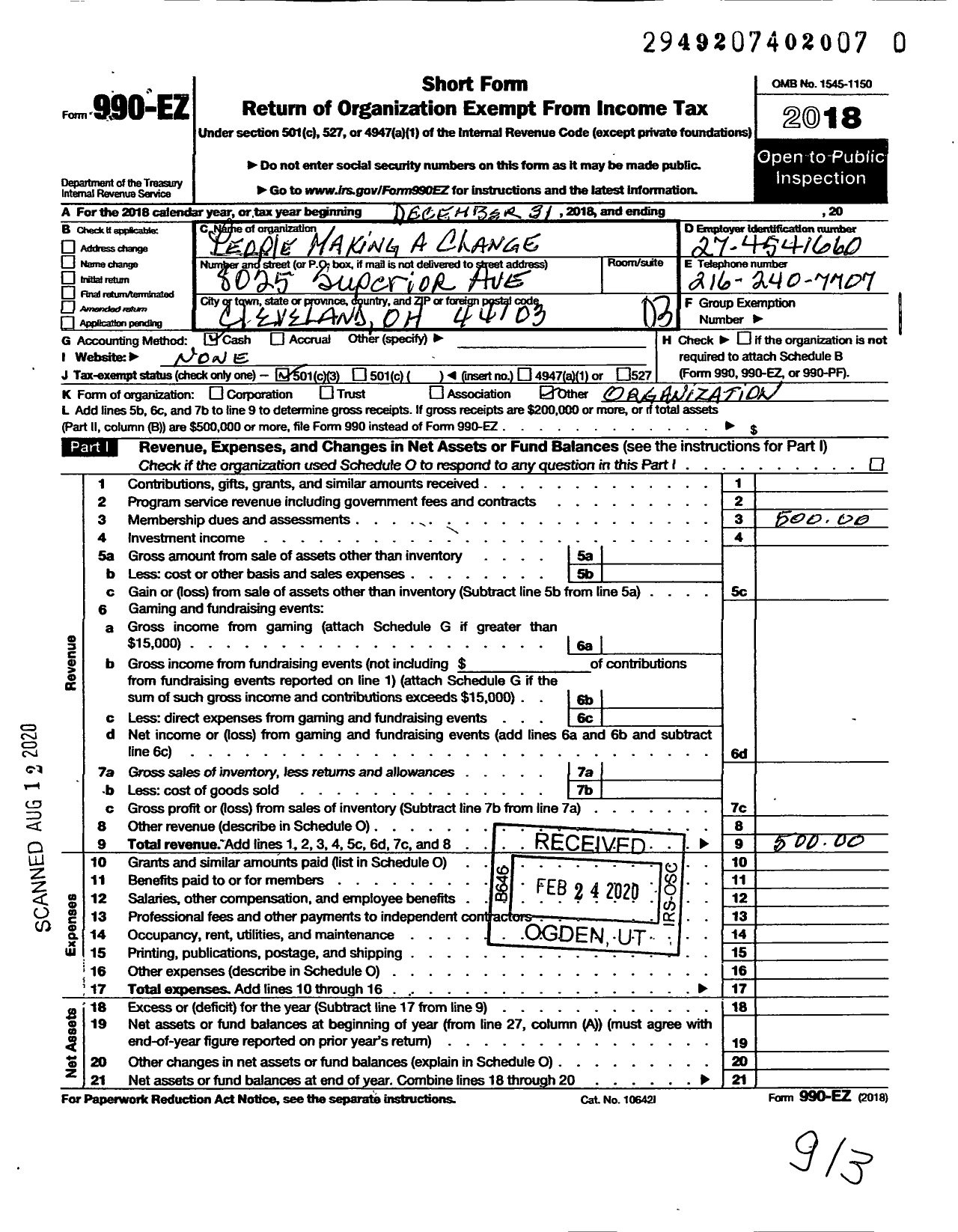 Image of first page of 2018 Form 990EZ for People Making A Change