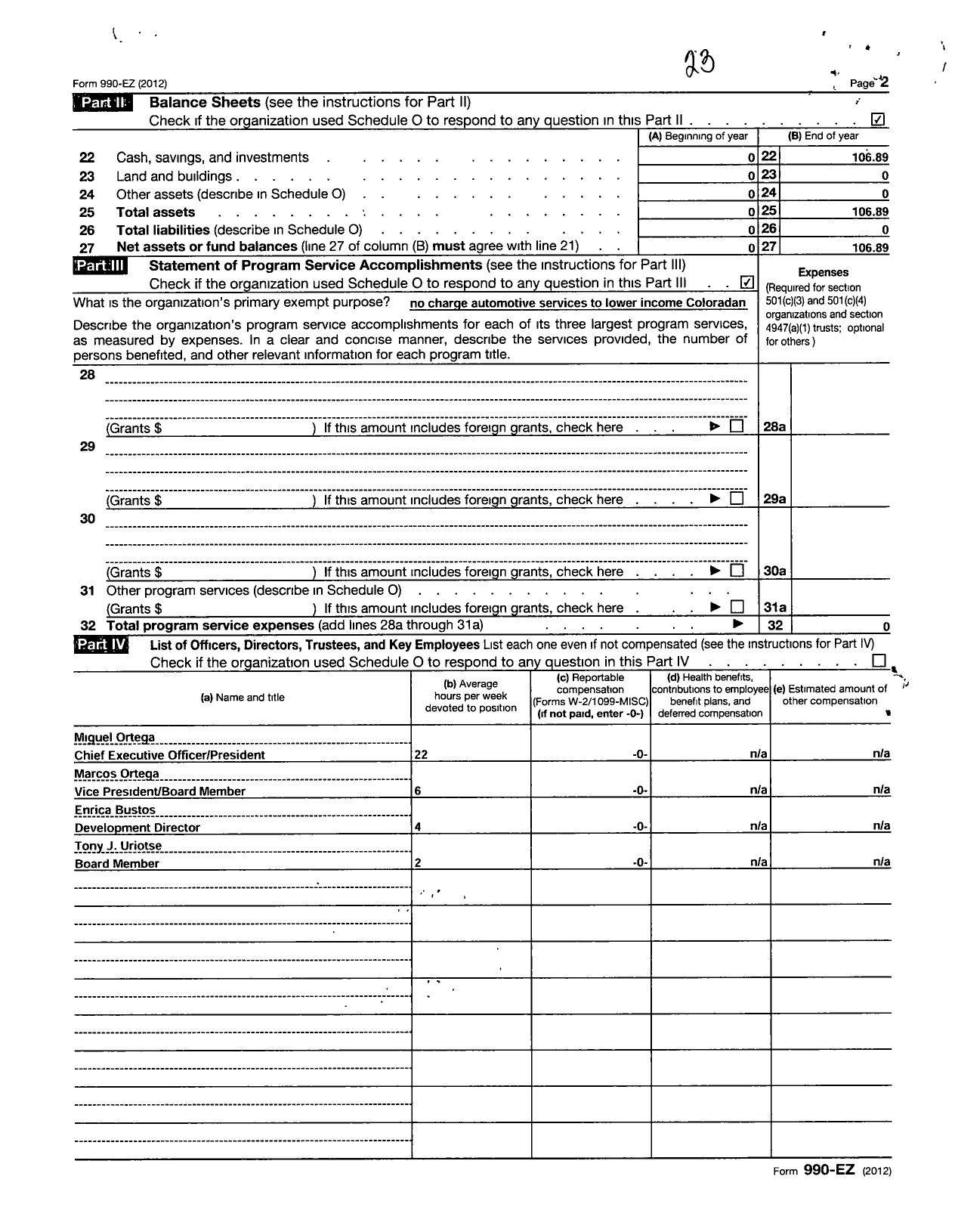 Image of first page of 2012 Form 990ER for Helping Hands Automotive