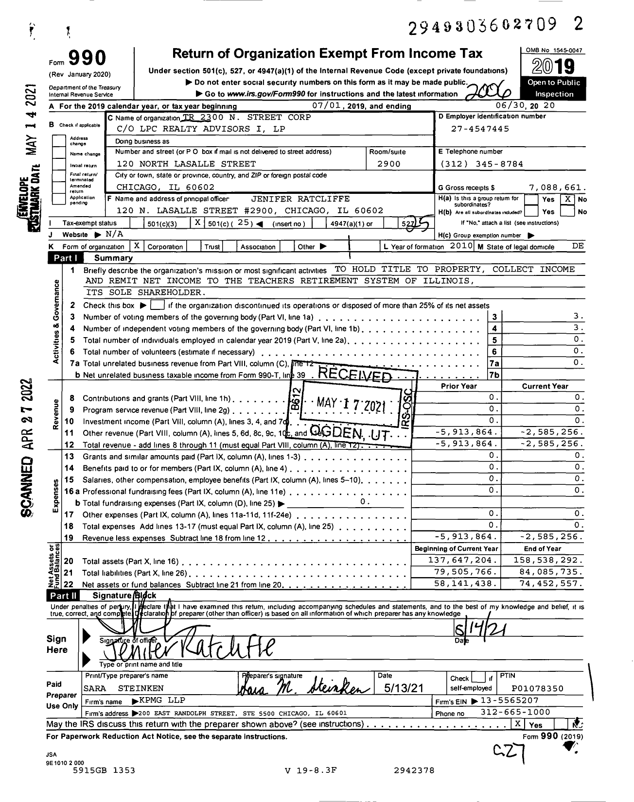 Image of first page of 2019 Form 990O for TR 2300 N Street Corporation