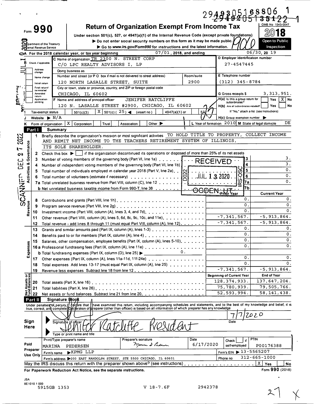 Image of first page of 2018 Form 990O for TR 2300 N Street Corporation