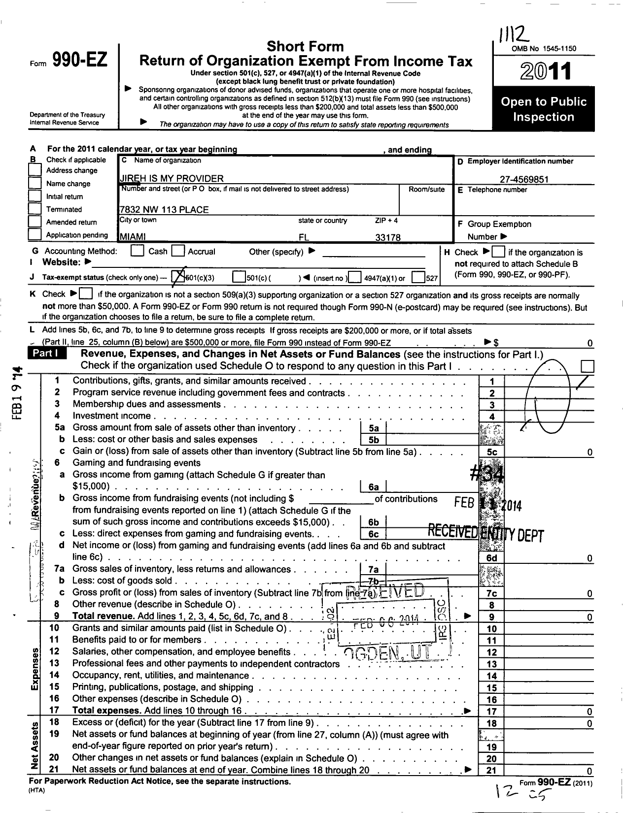 Image of first page of 2011 Form 990EZ for Jiren Is My Provider