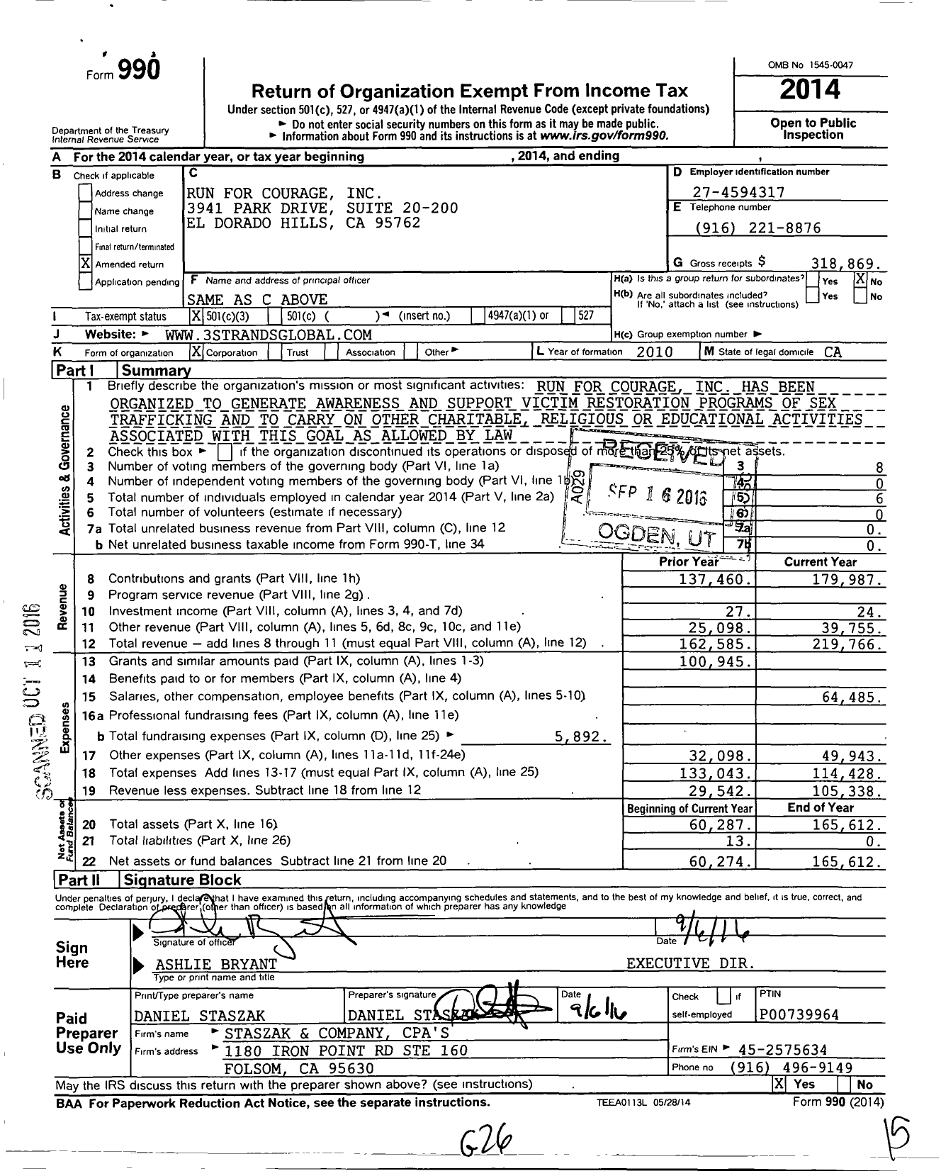 Image of first page of 2014 Form 990 for 3Strands Global Foundation