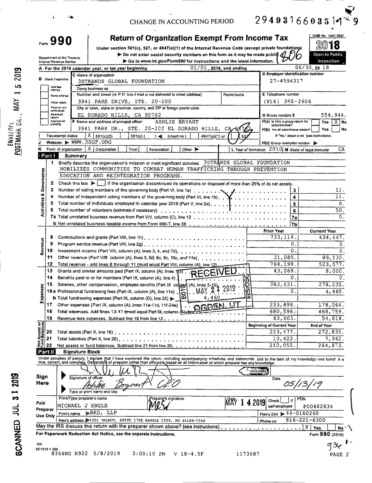 Image of first page of 2017 Form 990 for 3Strands Global Foundation