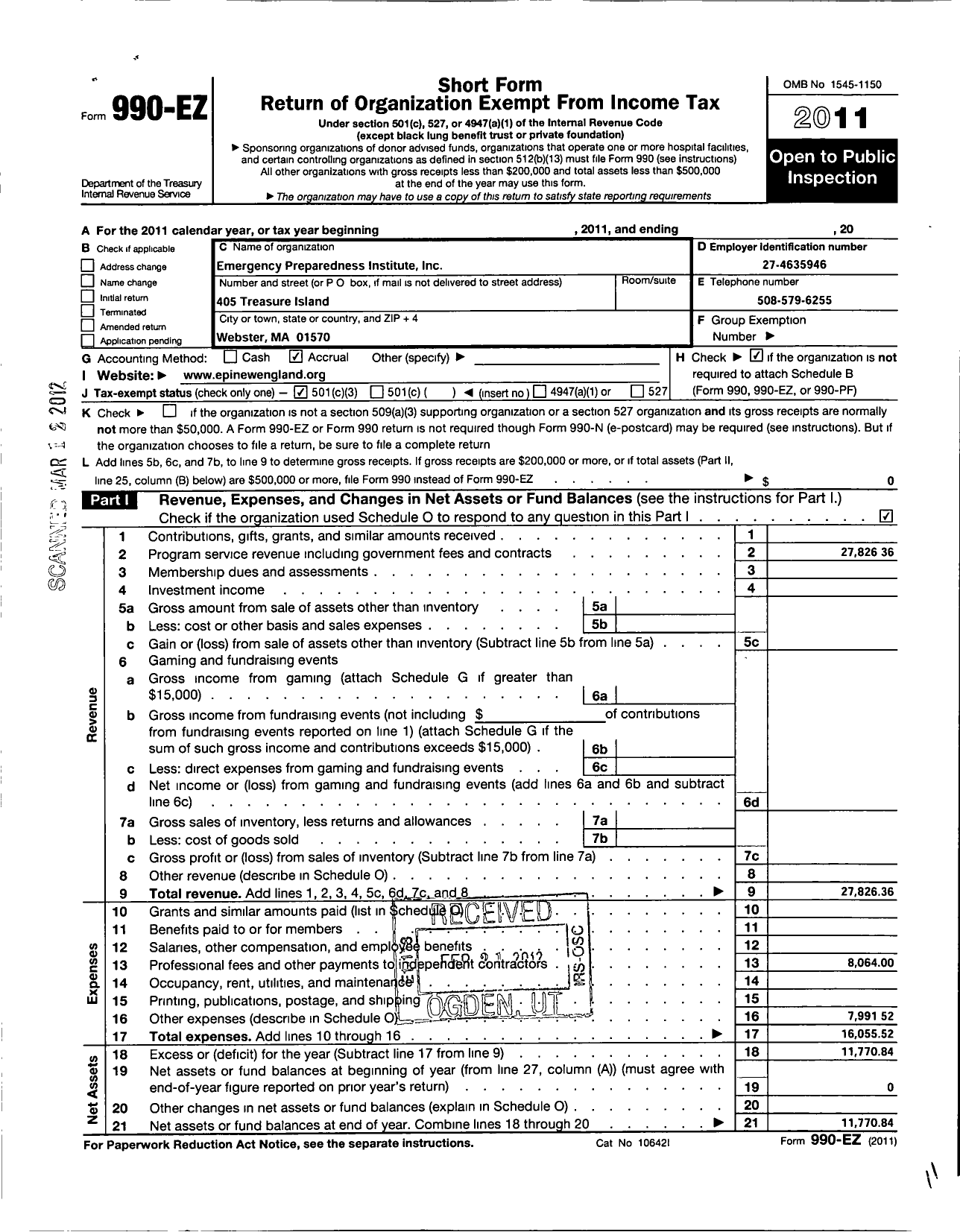 Image of first page of 2011 Form 990EZ for Emergency Preparedness Institute