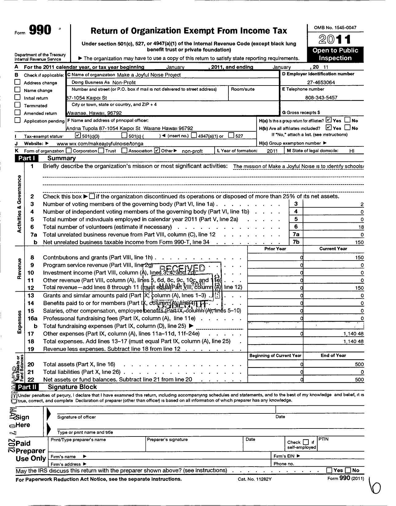 Image of first page of 2010 Form 990 for Empower Hawaii Foundation