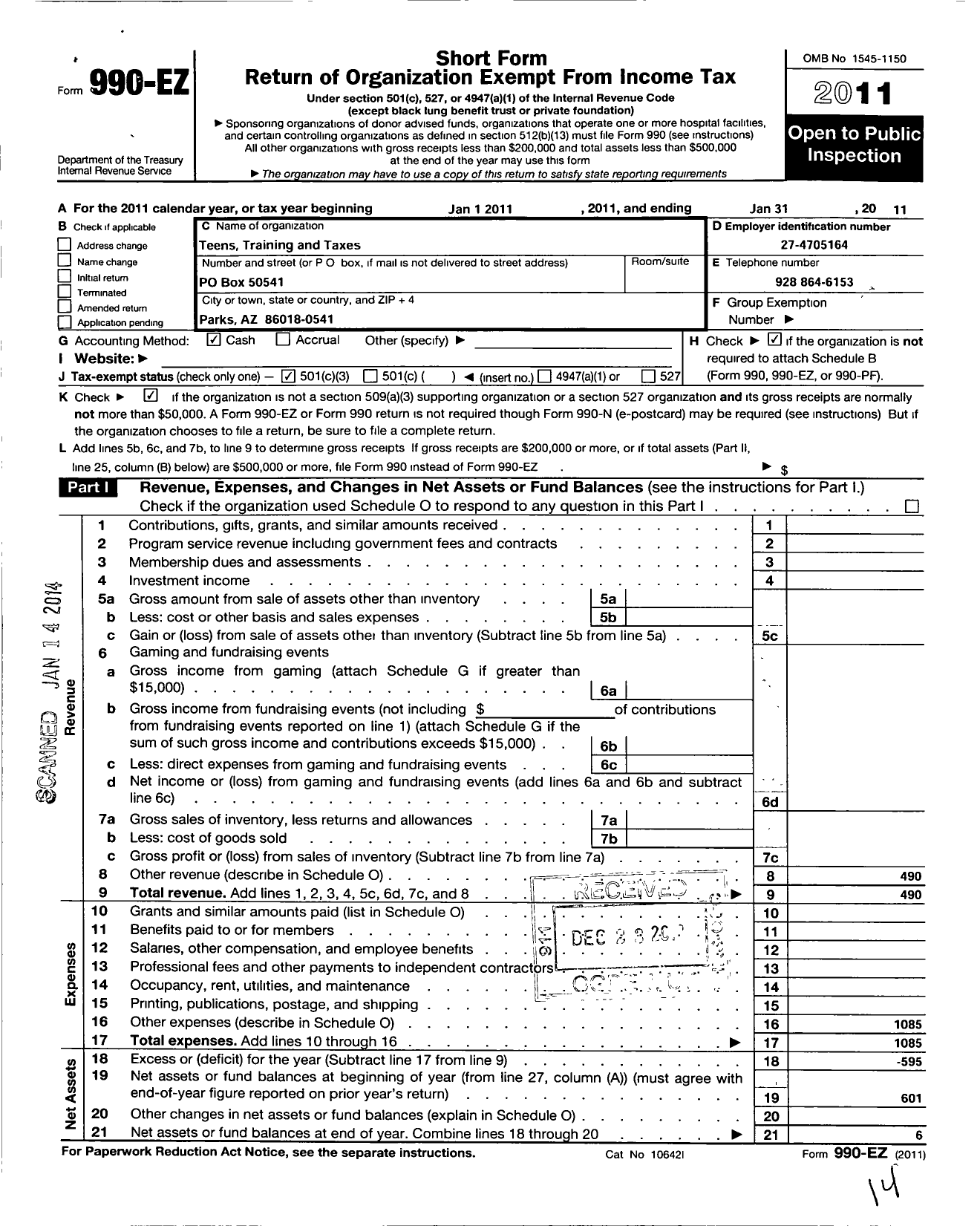 Image of first page of 2010 Form 990EZ for Teens Training and Taxes