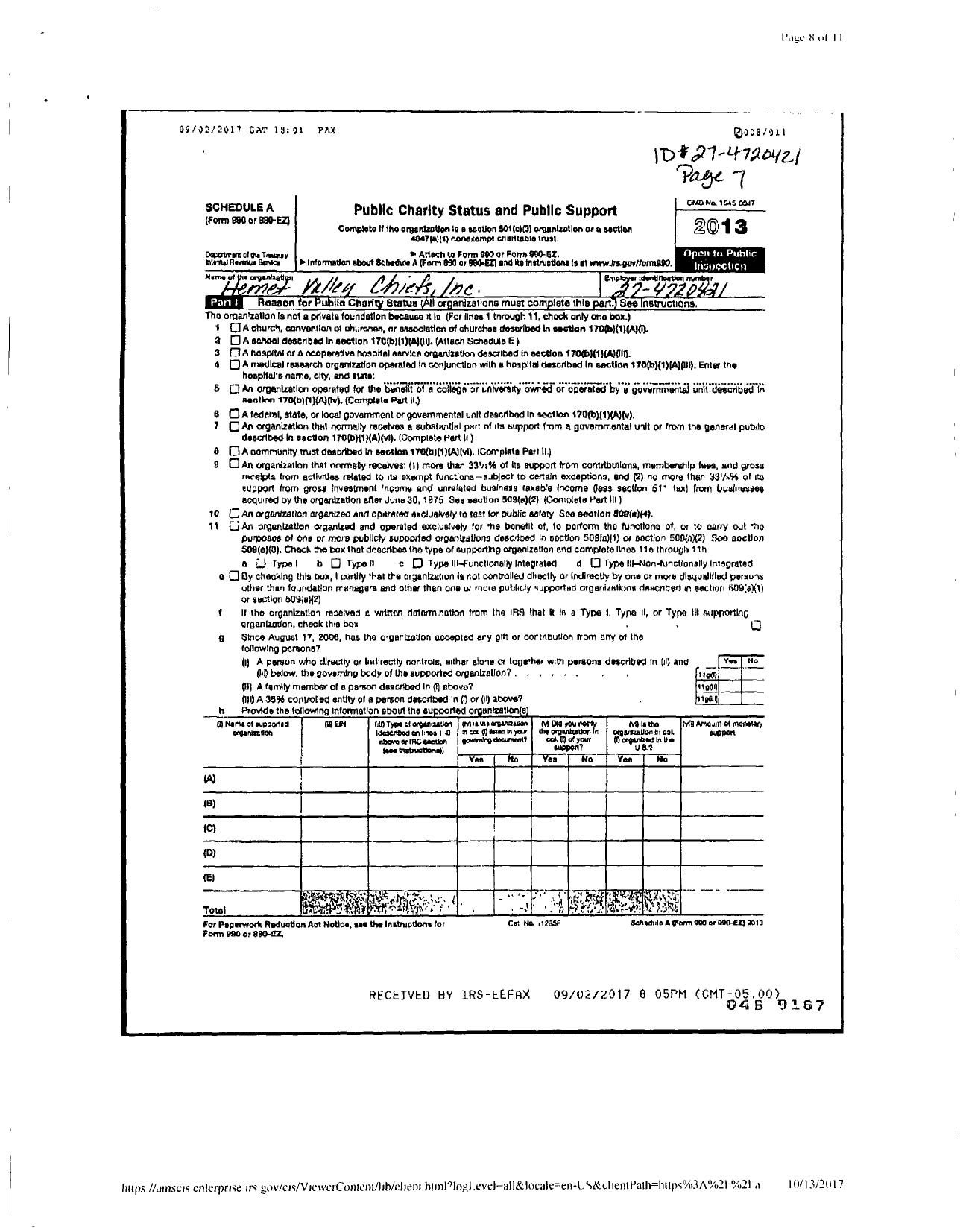 Image of first page of 2013 Form 990ER for Tiny Titans Cheerleading