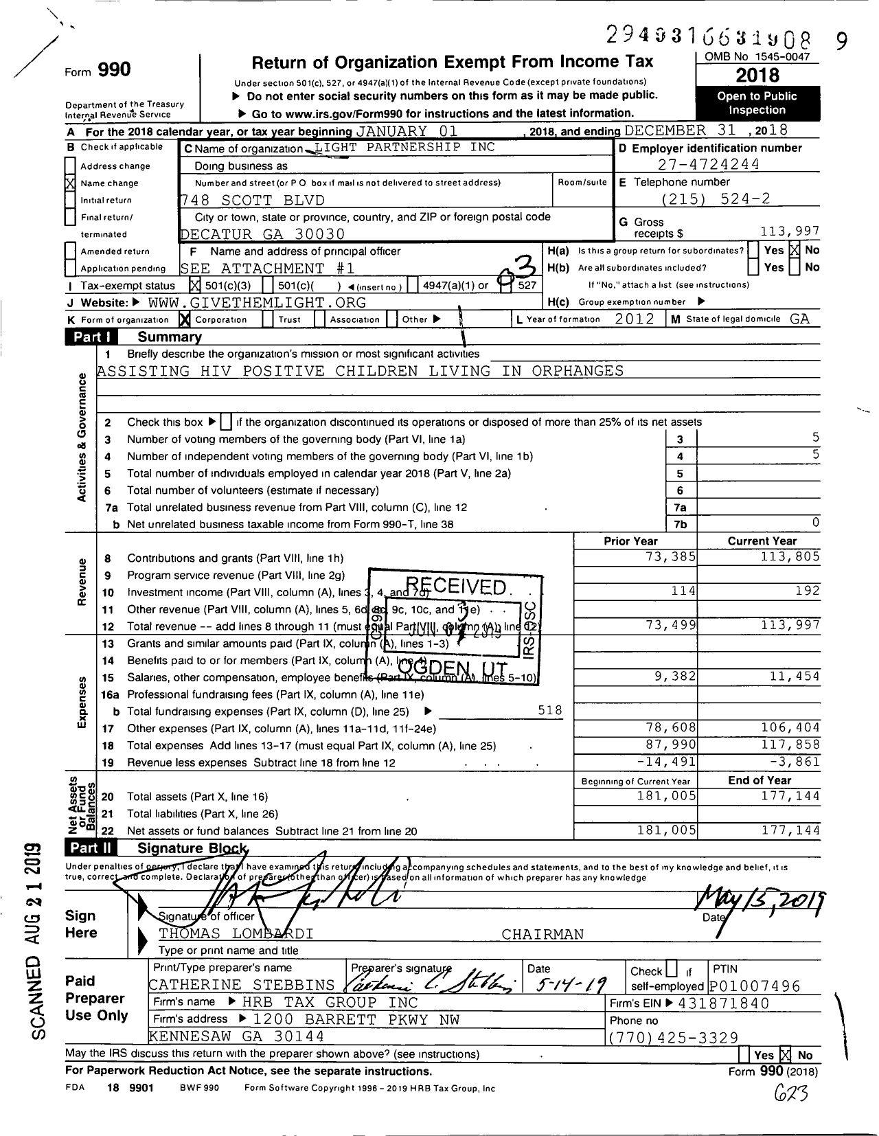 Image of first page of 2018 Form 990 for Living To Inspire Global Healing Today