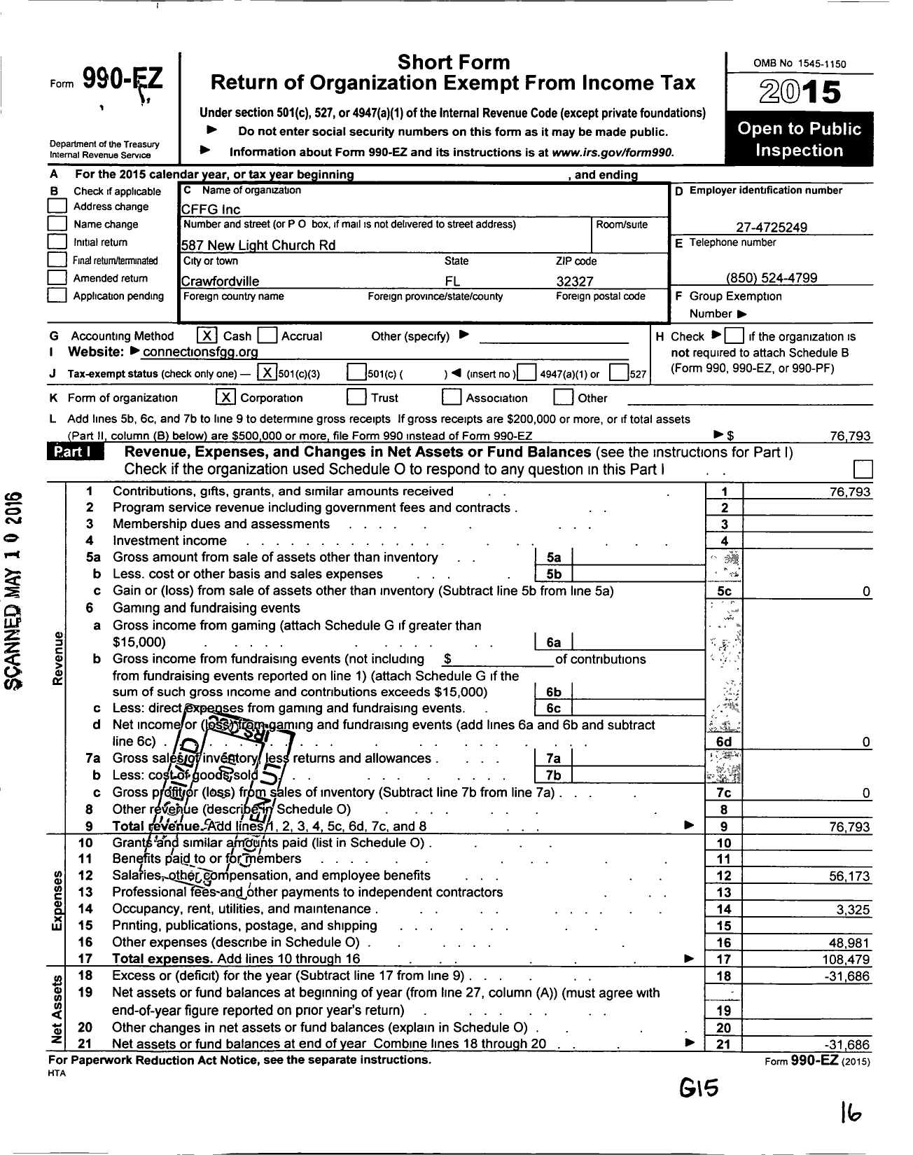 Image of first page of 2015 Form 990EZ for CFFG