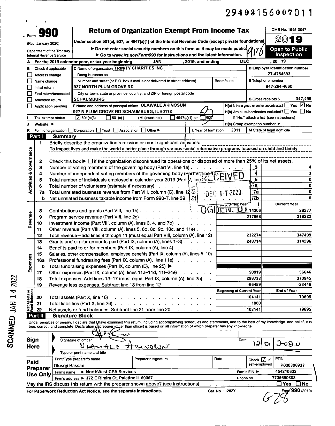 Image of first page of 2019 Form 990 for Trinity Charities