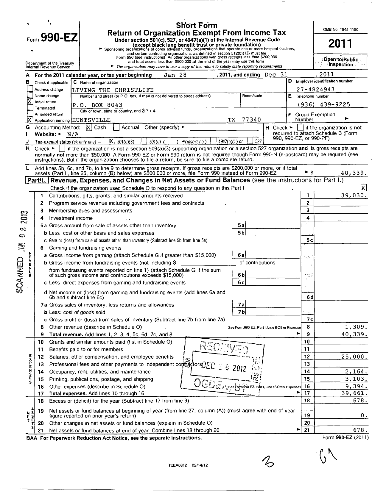 Image of first page of 2011 Form 990EZ for Living the Christlife